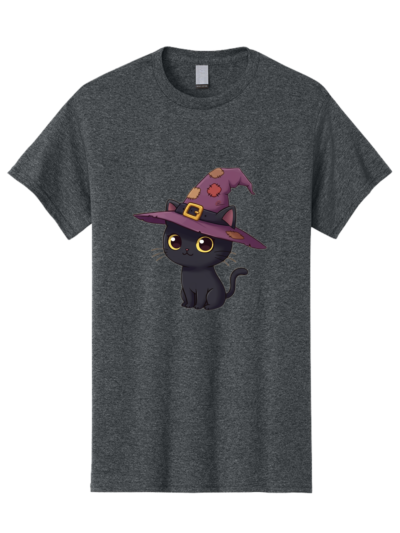 Black-Cat-Witch Men'S Graphic Tee, 100% Cotton, Comfortable Casual Summer Wear, Machine Washable, Black Cat Wearing Purple Witch Hat, Halloween Theme, Cute Cartoon Character, Spooky Kitty, Magical Feline, Witch'S Familiar, Bac629