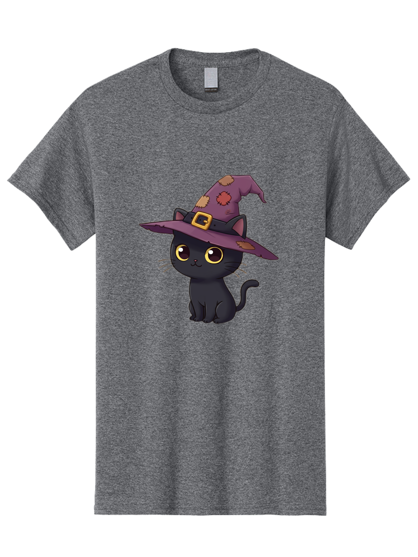 Black-Cat-Witch Men'S Graphic Tee, 100% Cotton, Comfortable Casual Summer Wear, Machine Washable, Black Cat Wearing Purple Witch Hat, Halloween Theme, Cute Cartoon Character, Spooky Kitty, Magical Feline, Witch'S Familiar, Bac629