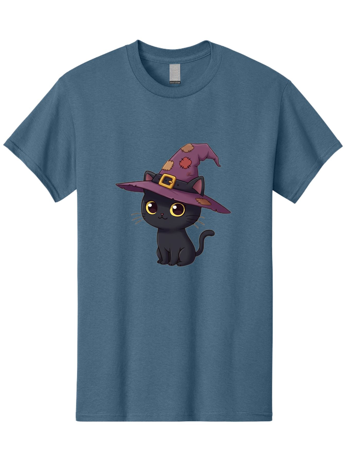 Black-Cat-Witch Men'S Graphic Tee, 100% Cotton, Comfortable Casual Summer Wear, Machine Washable, Black Cat Wearing Purple Witch Hat, Halloween Theme, Cute Cartoon Character, Spooky Kitty, Magical Feline, Witch'S Familiar, Bac629