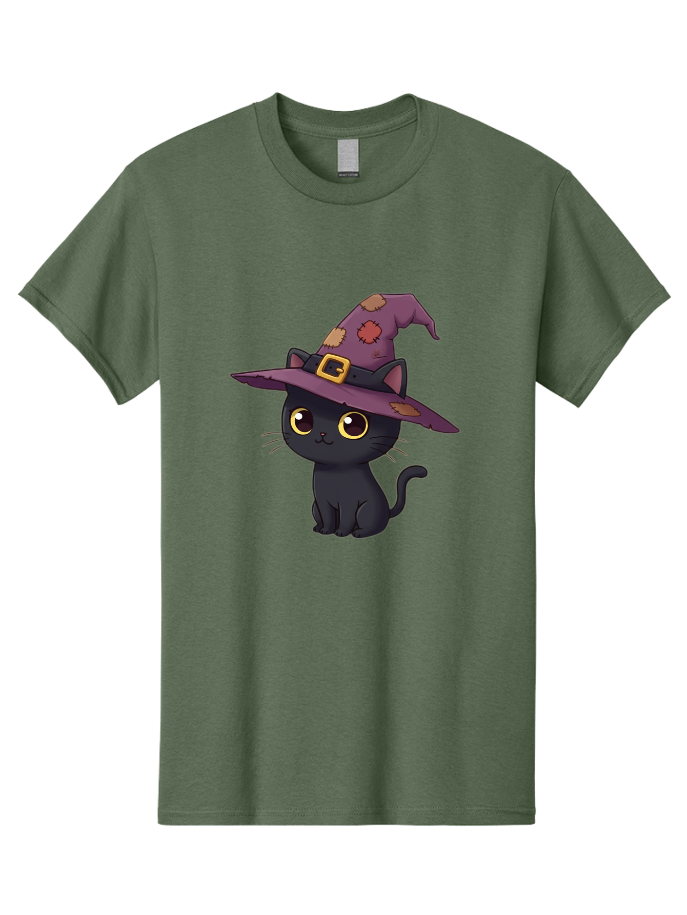 Black-Cat-Witch Men'S Graphic Tee, 100% Cotton, Comfortable Casual Summer Wear, Machine Washable, Black Cat Wearing Purple Witch Hat, Halloween Theme, Cute Cartoon Character, Spooky Kitty, Magical Feline, Witch'S Familiar, Bac629