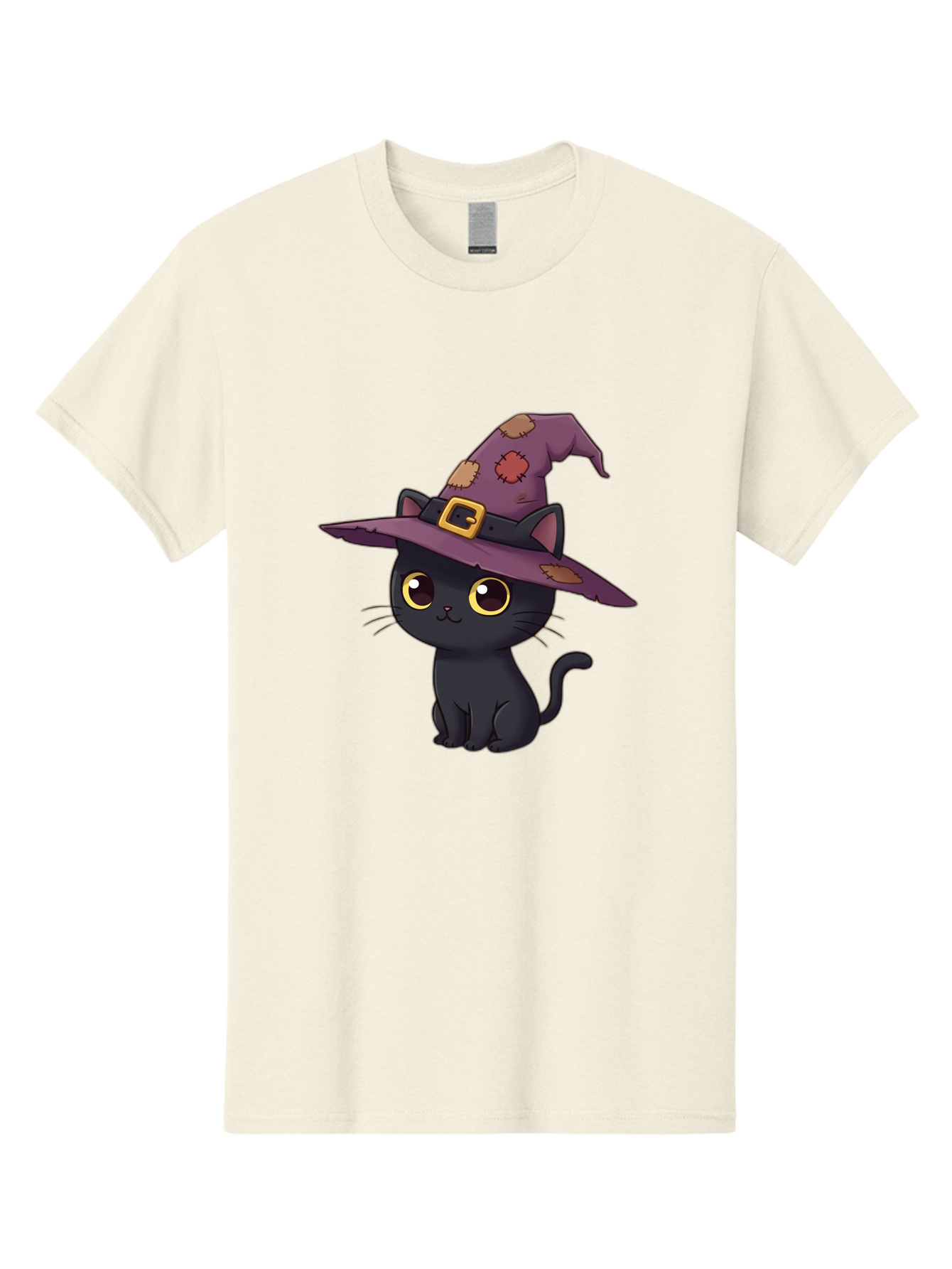 Black-Cat-Witch Men'S Graphic Tee, 100% Cotton, Comfortable Casual Summer Wear, Machine Washable, Black Cat Wearing Purple Witch Hat, Halloween Theme, Cute Cartoon Character, Spooky Kitty, Magical Feline, Witch'S Familiar, Bac629