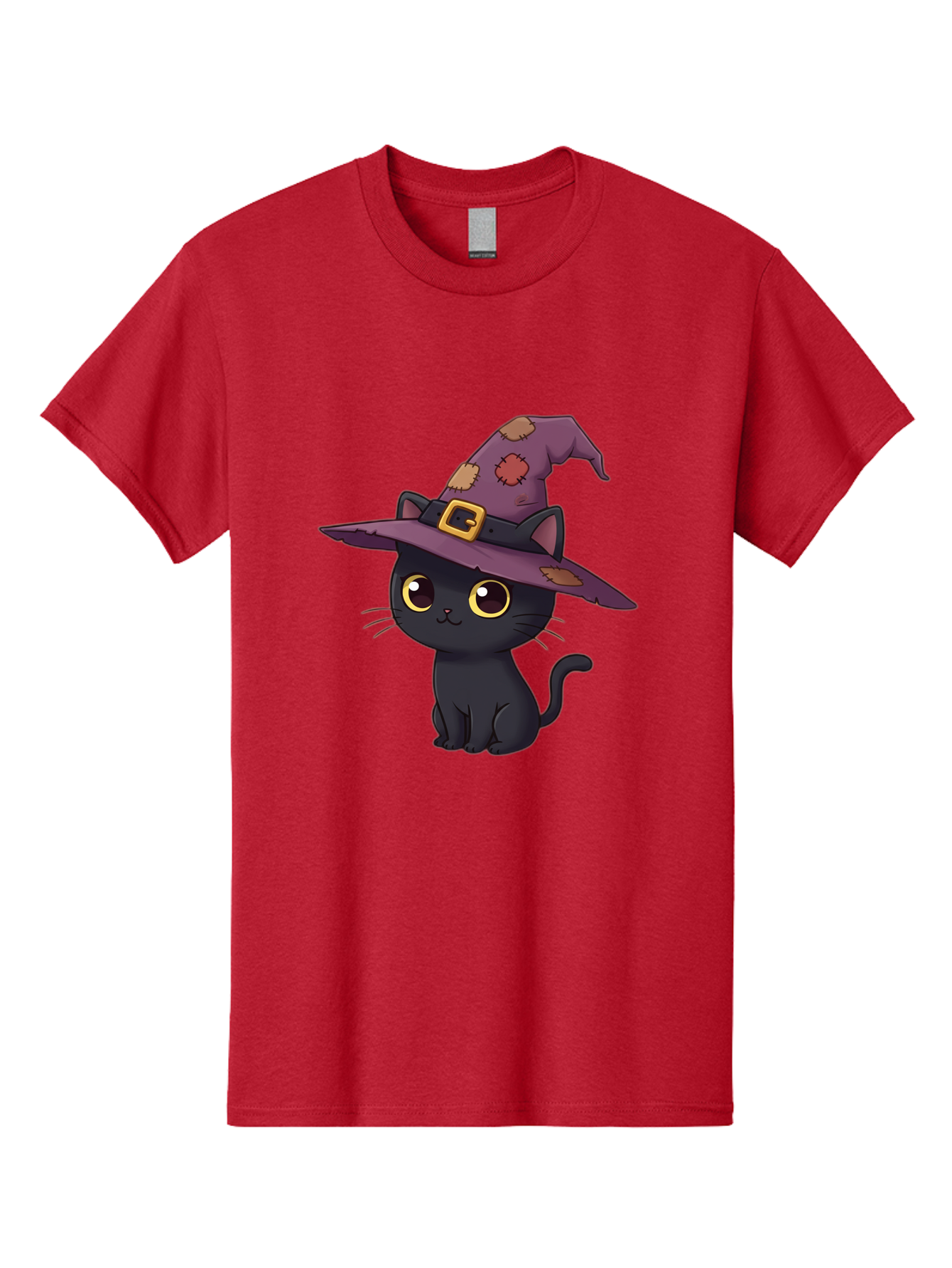Black-Cat-Witch Men'S Graphic Tee, 100% Cotton, Comfortable Casual Summer Wear, Machine Washable, Black Cat Wearing Purple Witch Hat, Halloween Theme, Cute Cartoon Character, Spooky Kitty, Magical Feline, Witch'S Familiar, Bac629
