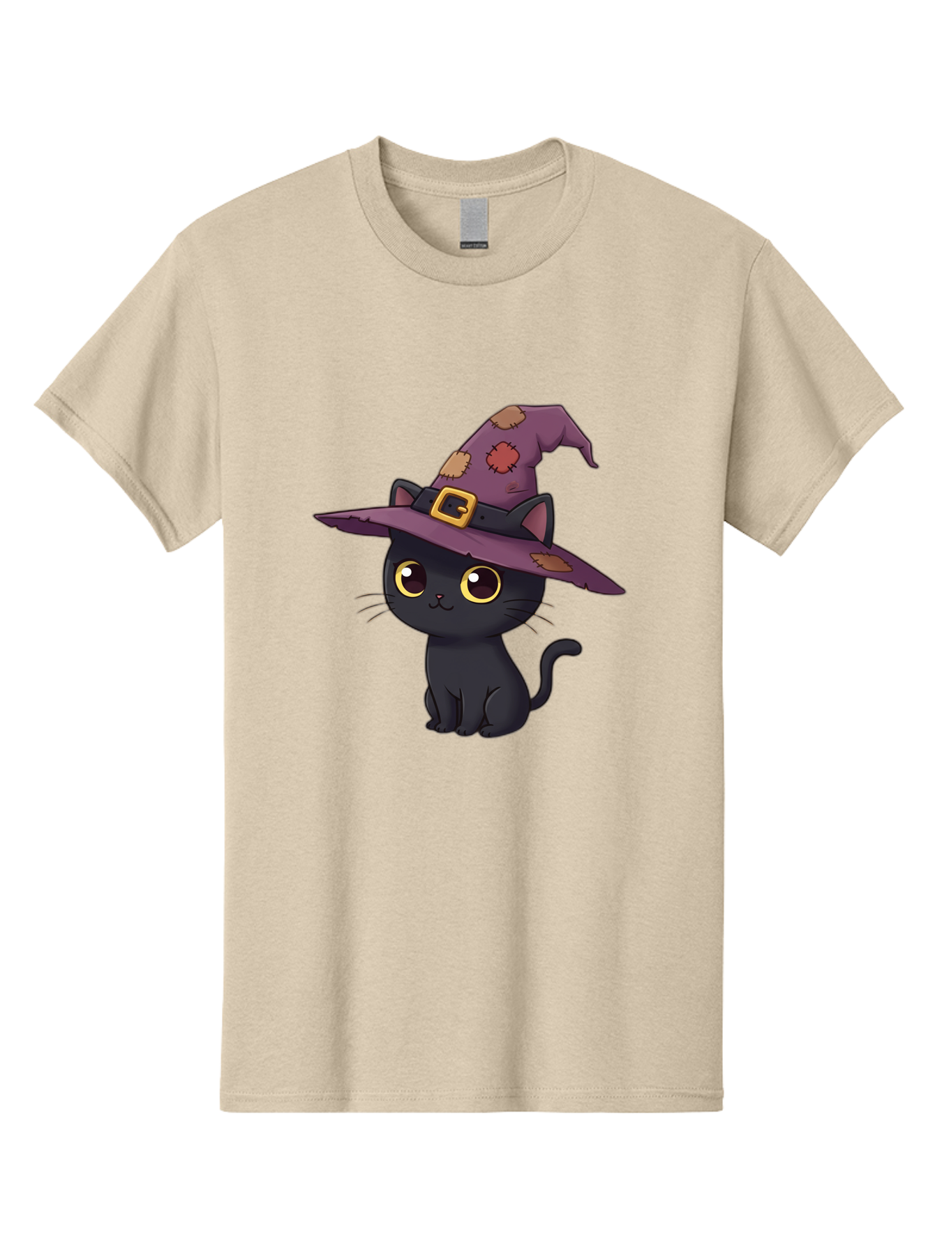 Black-Cat-Witch Men'S Graphic Tee, 100% Cotton, Comfortable Casual Summer Wear, Machine Washable, Black Cat Wearing Purple Witch Hat, Halloween Theme, Cute Cartoon Character, Spooky Kitty, Magical Feline, Witch'S Familiar, Bac629