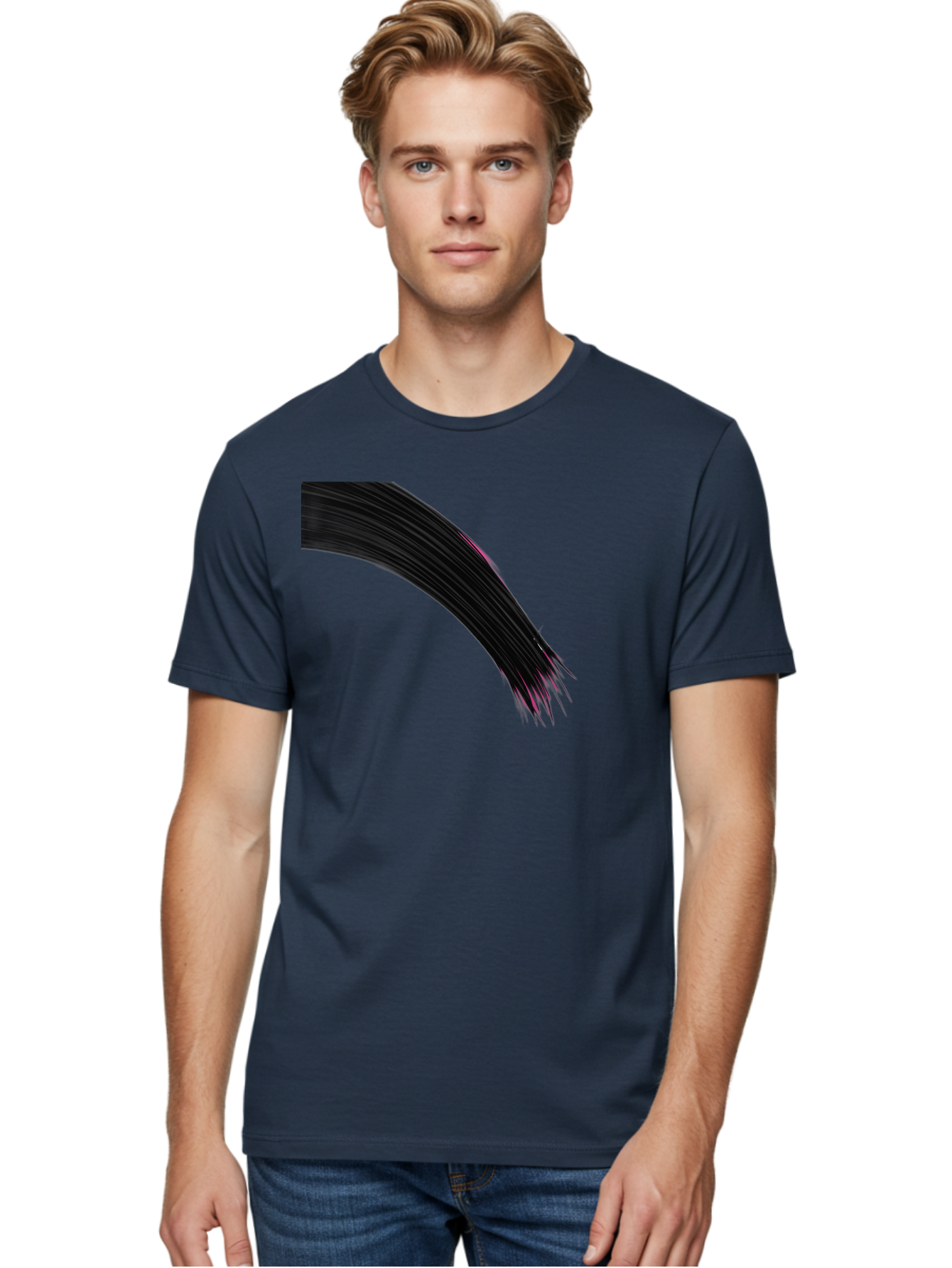 Black-Hair-Strands Men'S Graphic Tee, 100% Cotton, Comfortable Casual Summer Wear, Machine Washable, Black Hair, Hair Extensions, Fine Strands, Pink Highlights, Sleek Texture, Luscious Locks, Hair Styling Bac632