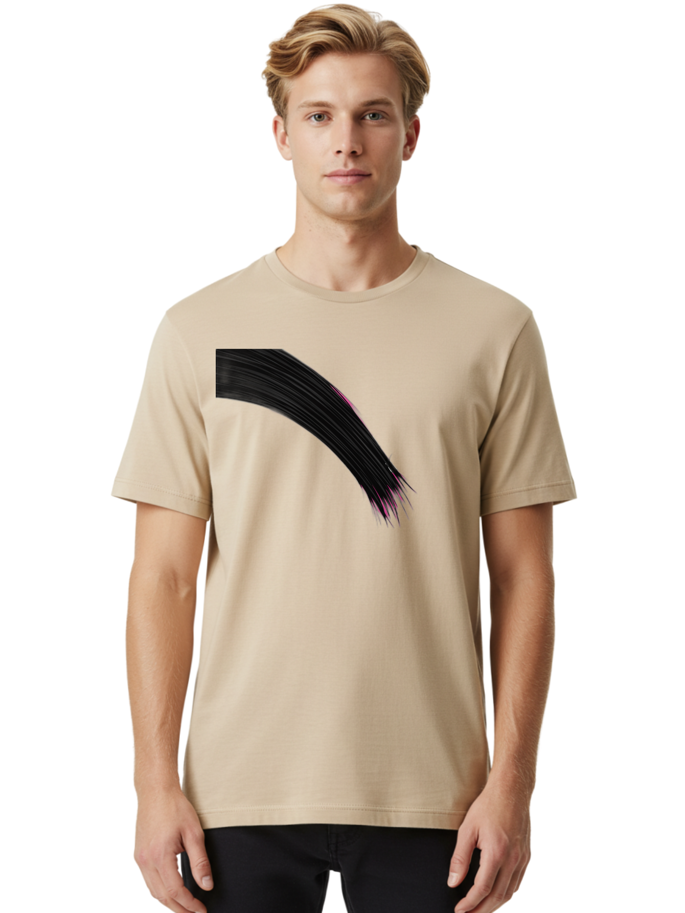 Black-Hair-Strands Men'S Graphic Tee, 100% Cotton, Comfortable Casual Summer Wear, Machine Washable, Black Hair, Hair Extensions, Fine Strands, Pink Highlights, Sleek Texture, Luscious Locks, Hair Styling Bac632