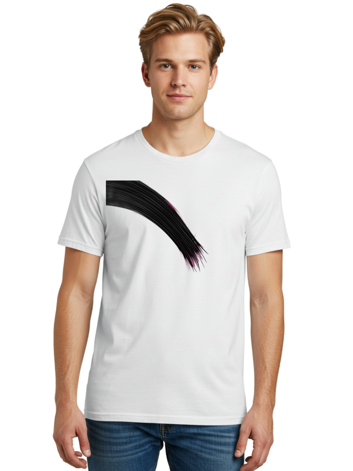 Black-Hair-Strands Men'S Graphic Tee, 100% Cotton, Comfortable Casual Summer Wear, Machine Washable, Black Hair, Hair Extensions, Fine Strands, Pink Highlights, Sleek Texture, Luscious Locks, Hair Styling Bac632