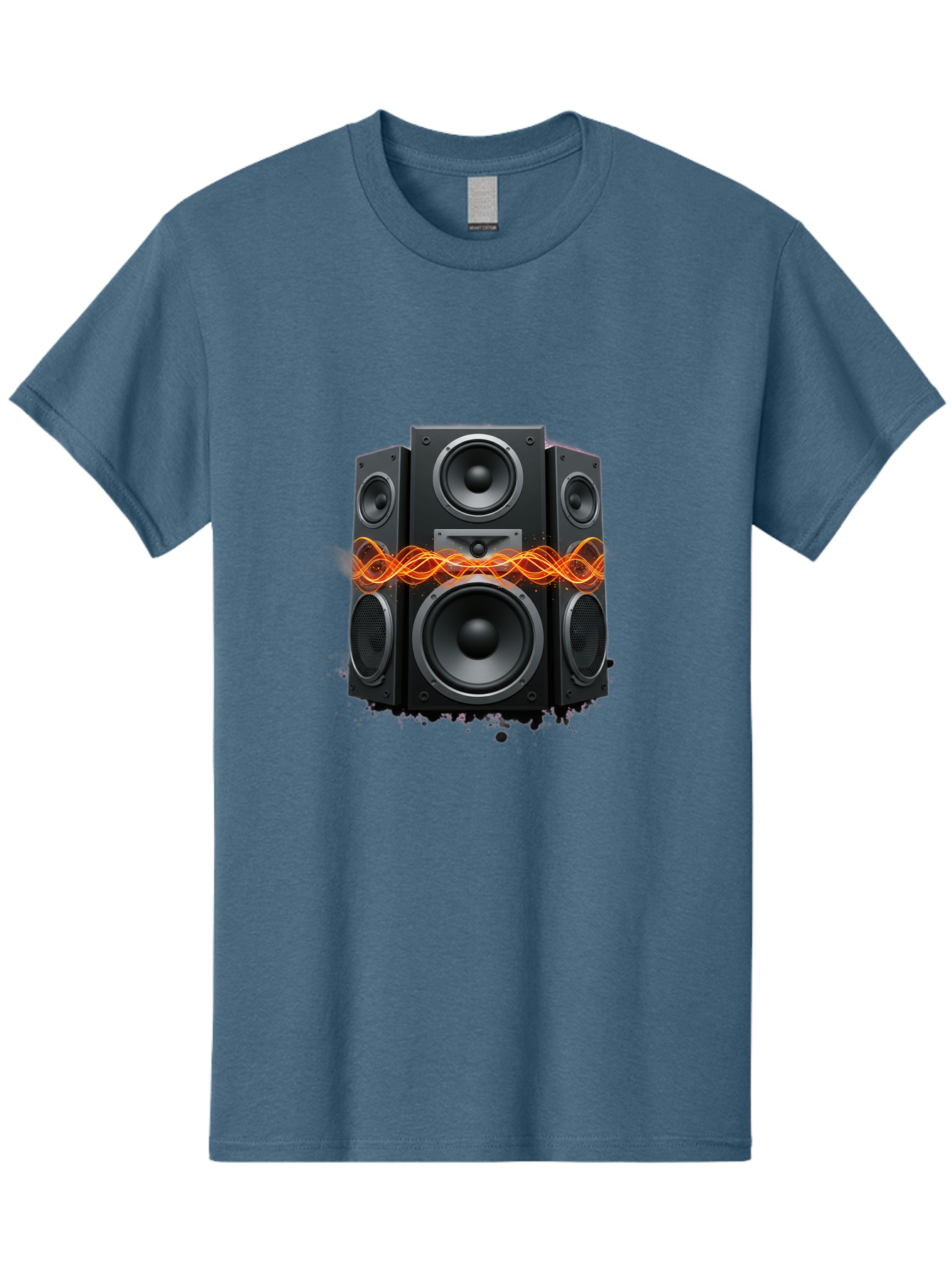 Black-Speakers Men'S Graphic Tee, 100% Cotton, Comfortable Casual Summer Wear, Machine Washable, Sound Wave, Speaker System, Audio Equipment, Music Technology, Sound Vibration, Orange Wave, Black Speakers, Music Sound Bac634