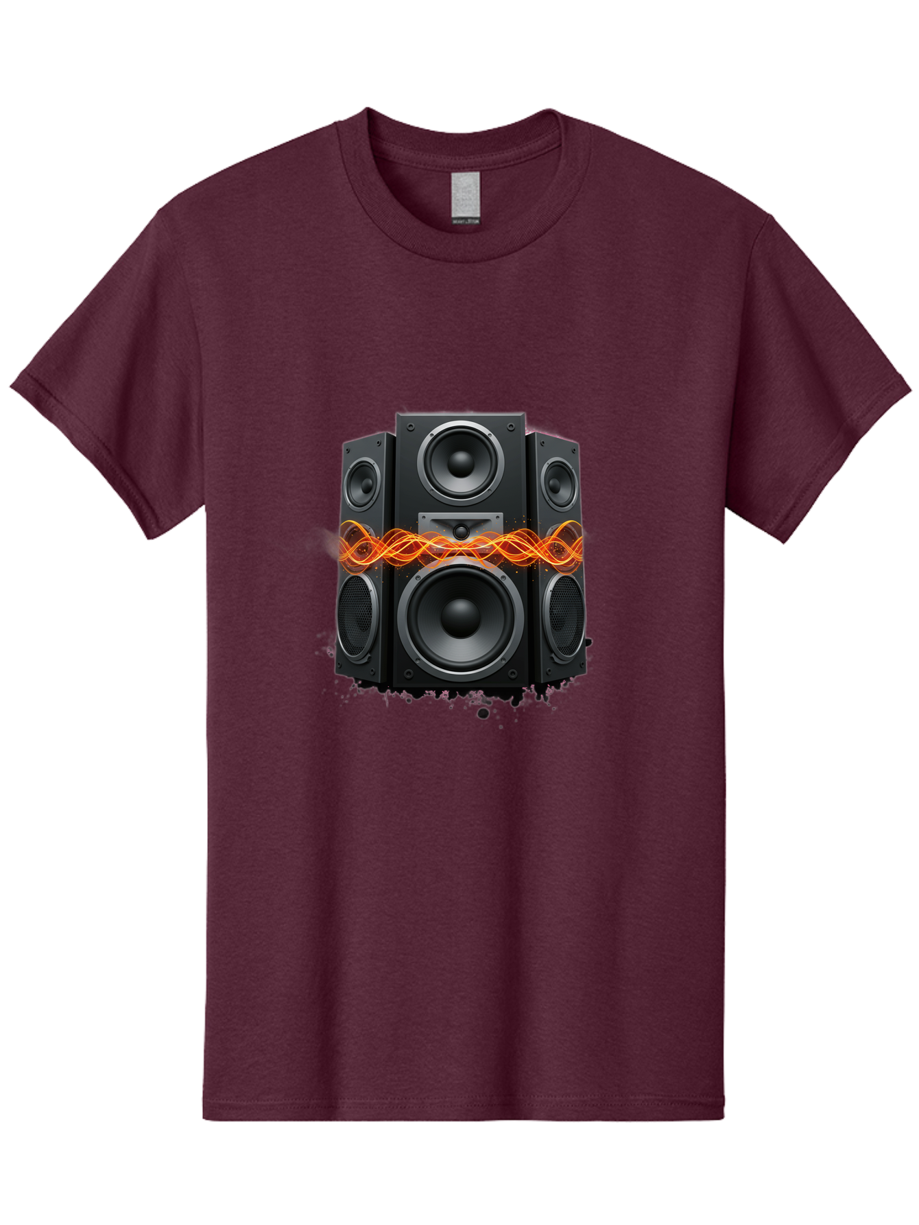Black-Speakers Men'S Graphic Tee, 100% Cotton, Comfortable Casual Summer Wear, Machine Washable, Sound Wave, Speaker System, Audio Equipment, Music Technology, Sound Vibration, Orange Wave, Black Speakers, Music Sound Bac634