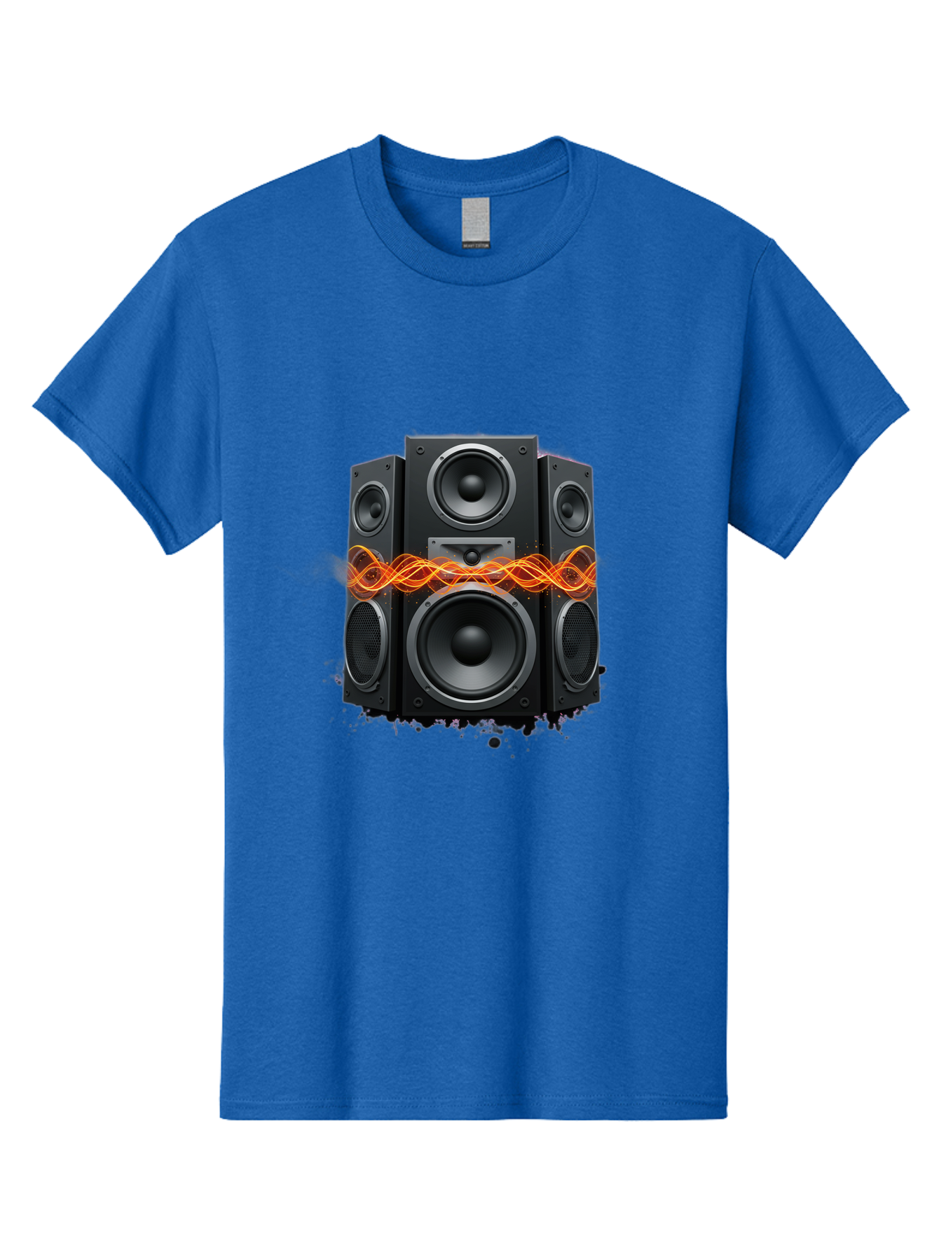 Black-Speakers Men'S Graphic Tee, 100% Cotton, Comfortable Casual Summer Wear, Machine Washable, Sound Wave, Speaker System, Audio Equipment, Music Technology, Sound Vibration, Orange Wave, Black Speakers, Music Sound Bac634