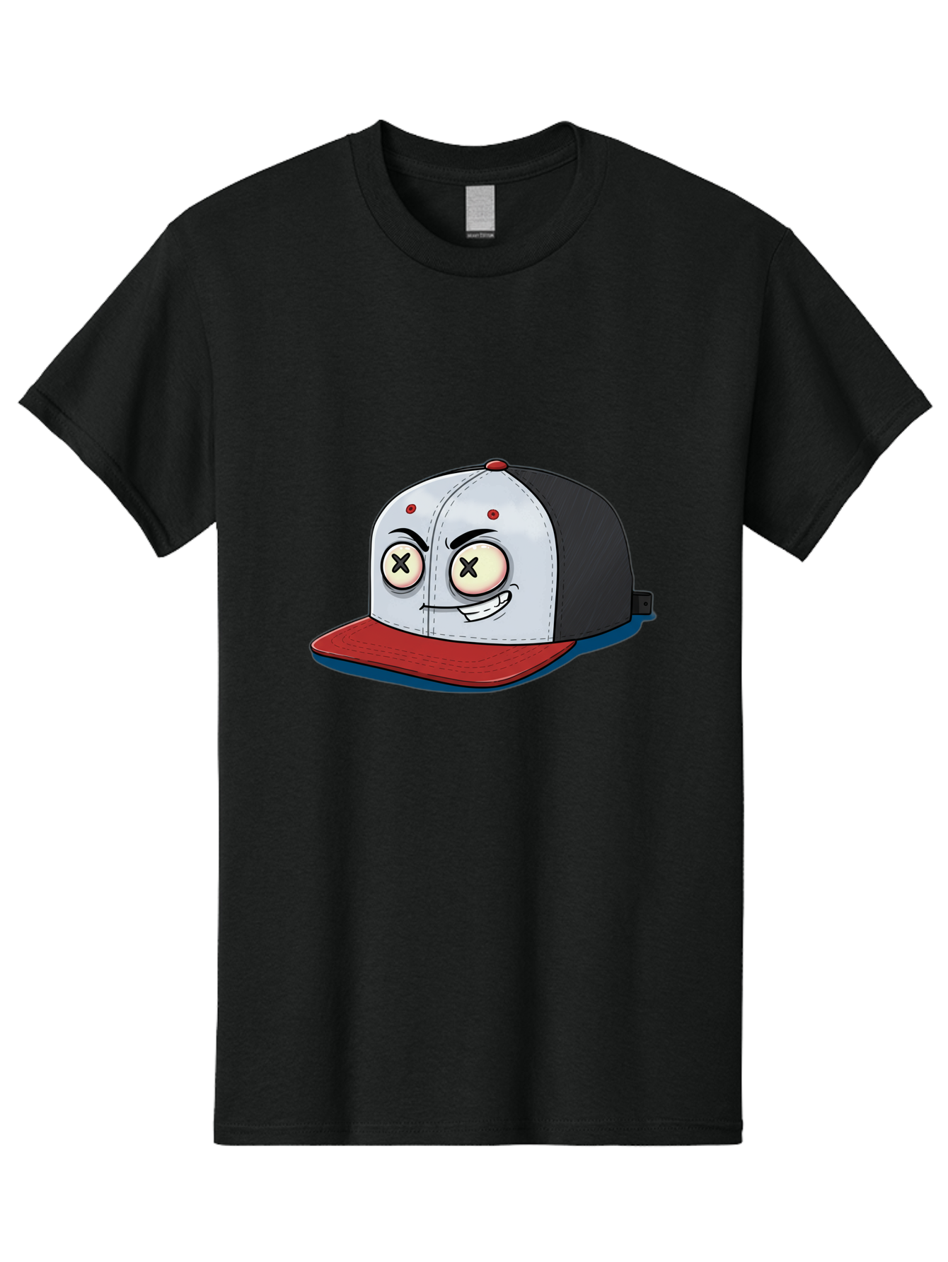 Black-White-Red-Cap Men'S Graphic Tee, 100% Cotton, Comfortable Casual Summer Wear, Machine Washable, Cartoon Hat, Dead Eyes, Black And White Cap, Red Brim, Smiling Face, Quirky Character, Funny Design, Kawaii Style, Anime Influence, Bac635