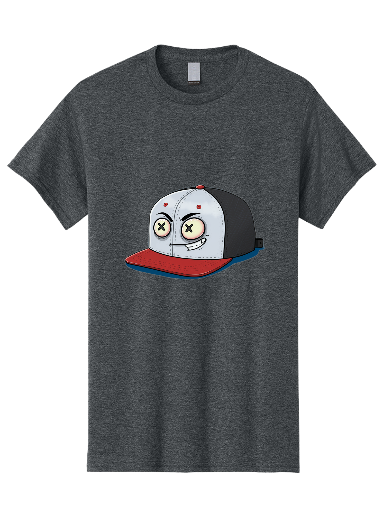 Black-White-Red-Cap Men'S Graphic Tee, 100% Cotton, Comfortable Casual Summer Wear, Machine Washable, Cartoon Hat, Dead Eyes, Black And White Cap, Red Brim, Smiling Face, Quirky Character, Funny Design, Kawaii Style, Anime Influence, Bac635