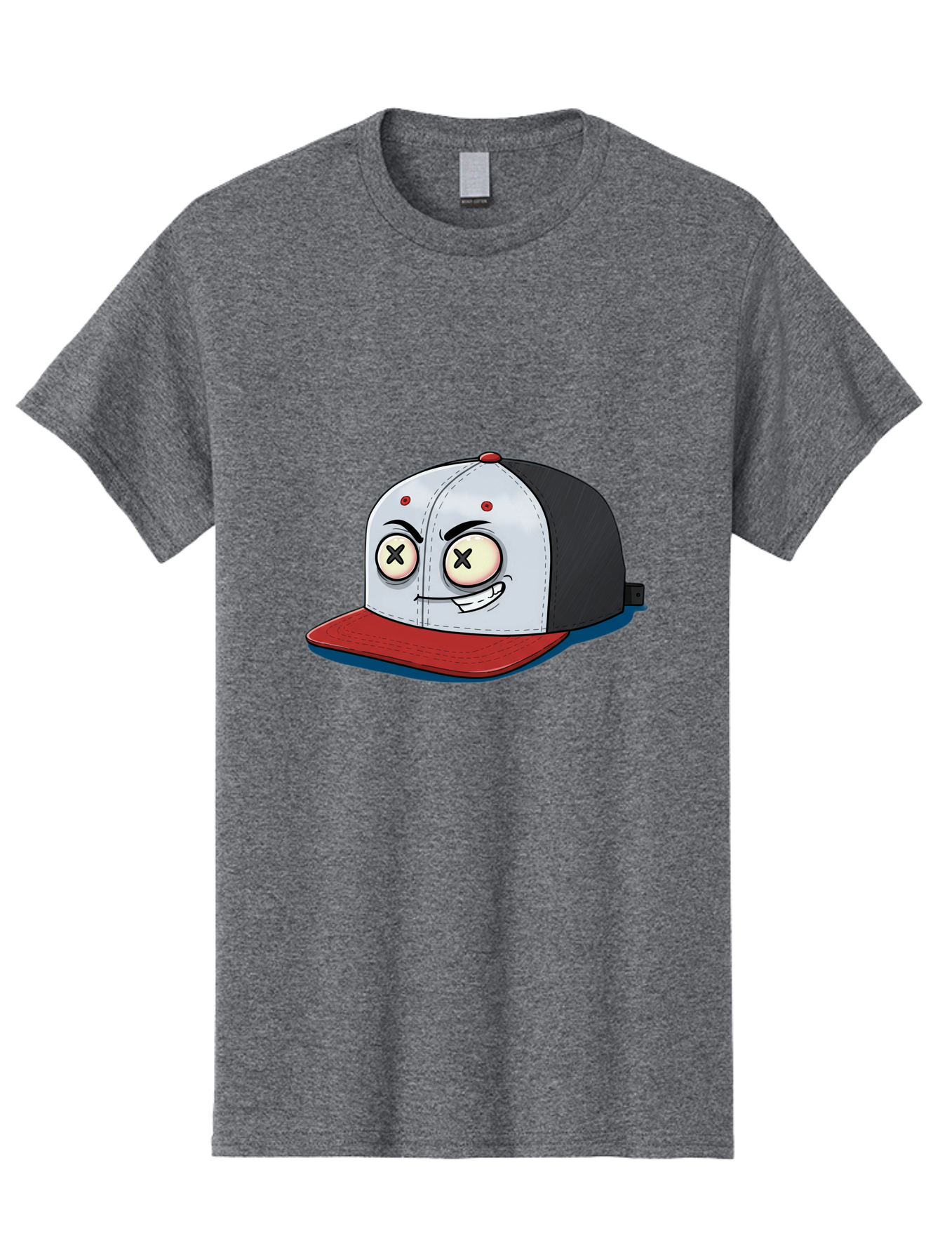 Black-White-Red-Cap Men'S Graphic Tee, 100% Cotton, Comfortable Casual Summer Wear, Machine Washable, Cartoon Hat, Dead Eyes, Black And White Cap, Red Brim, Smiling Face, Quirky Character, Funny Design, Kawaii Style, Anime Influence, Bac635