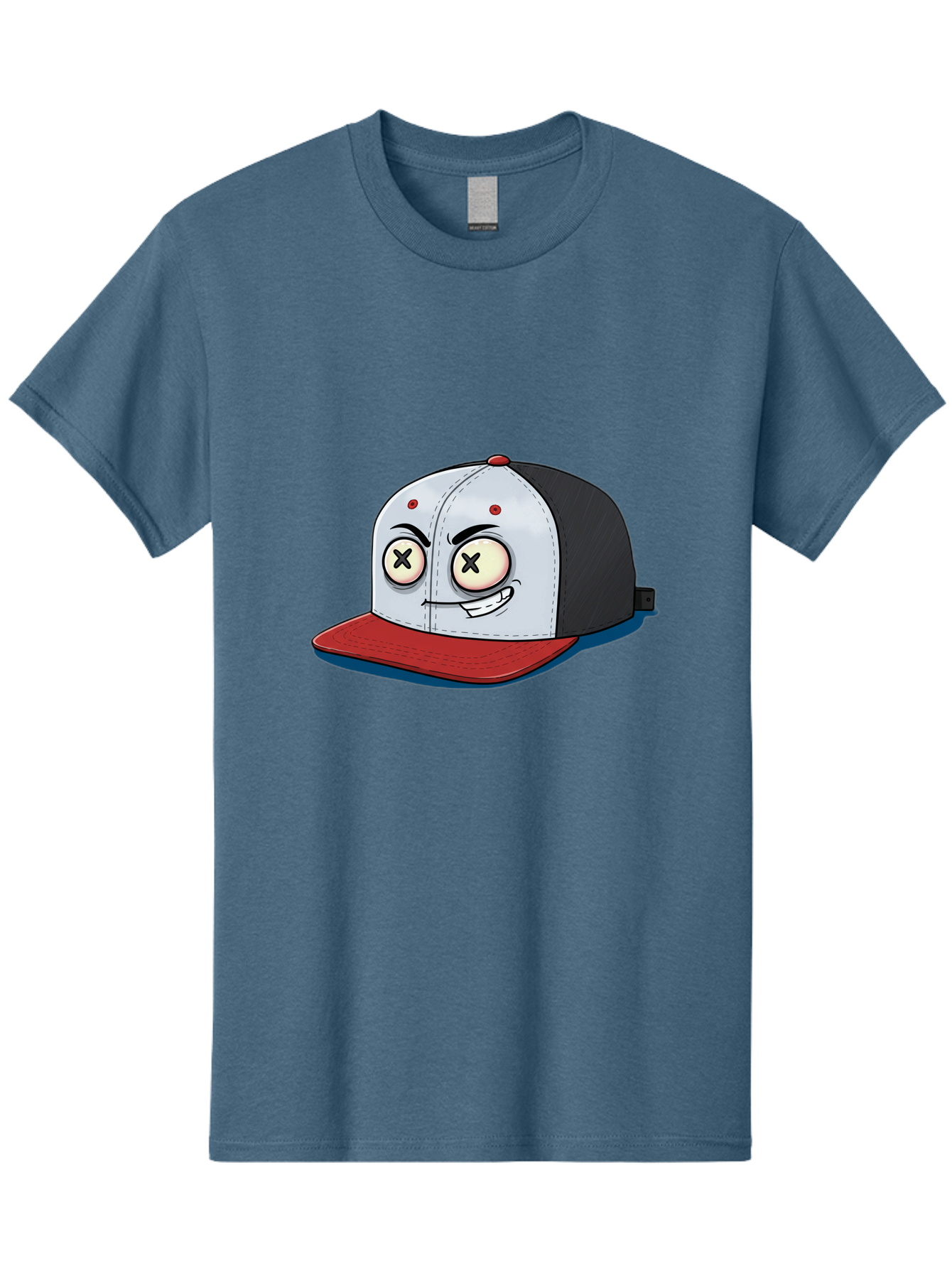 Black-White-Red-Cap Men'S Graphic Tee, 100% Cotton, Comfortable Casual Summer Wear, Machine Washable, Cartoon Hat, Dead Eyes, Black And White Cap, Red Brim, Smiling Face, Quirky Character, Funny Design, Kawaii Style, Anime Influence, Bac635
