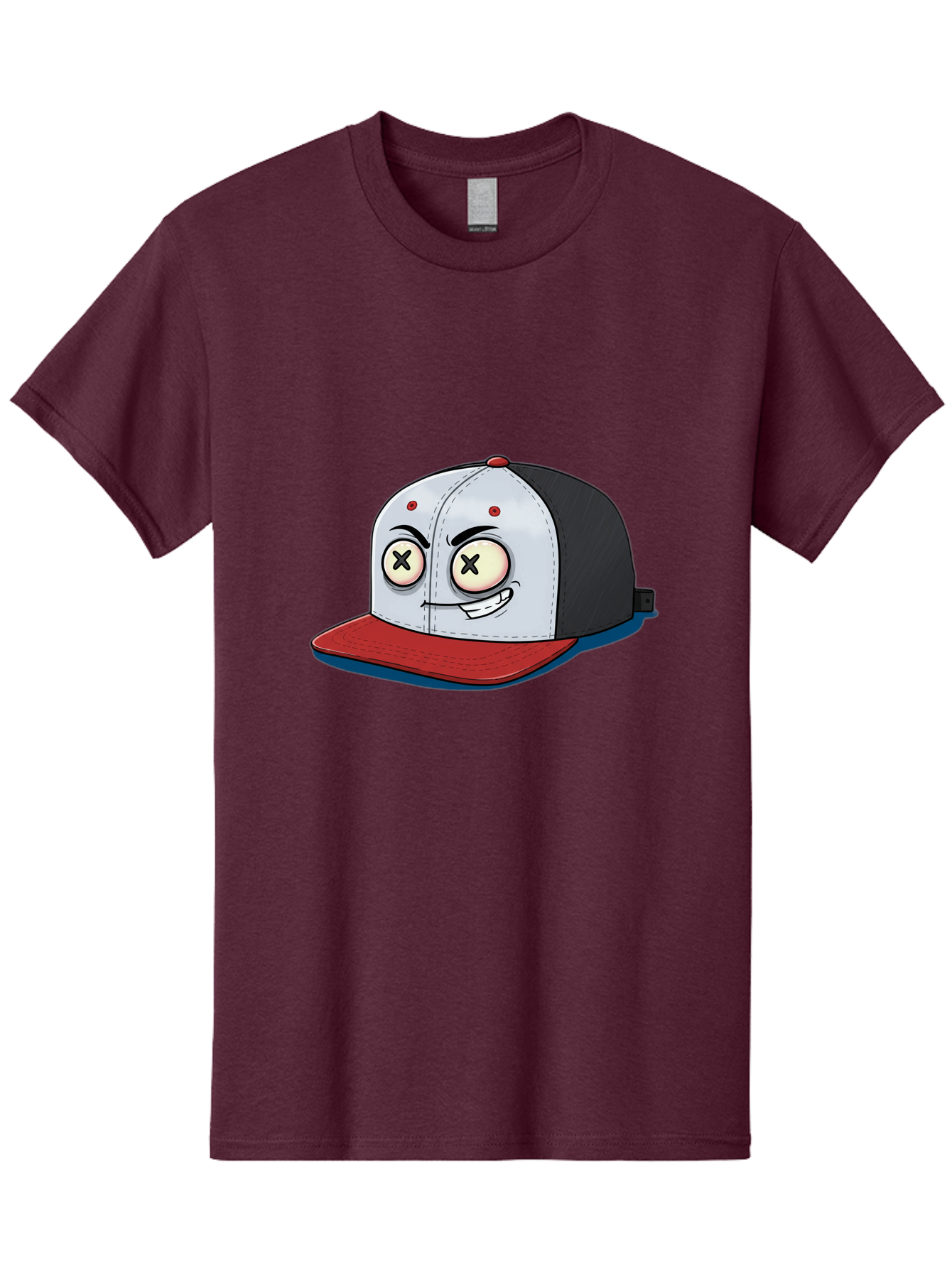 Black-White-Red-Cap Men'S Graphic Tee, 100% Cotton, Comfortable Casual Summer Wear, Machine Washable, Cartoon Hat, Dead Eyes, Black And White Cap, Red Brim, Smiling Face, Quirky Character, Funny Design, Kawaii Style, Anime Influence, Bac635