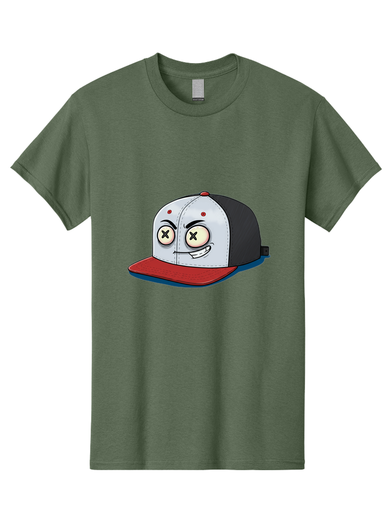 Black-White-Red-Cap Men'S Graphic Tee, 100% Cotton, Comfortable Casual Summer Wear, Machine Washable, Cartoon Hat, Dead Eyes, Black And White Cap, Red Brim, Smiling Face, Quirky Character, Funny Design, Kawaii Style, Anime Influence, Bac635