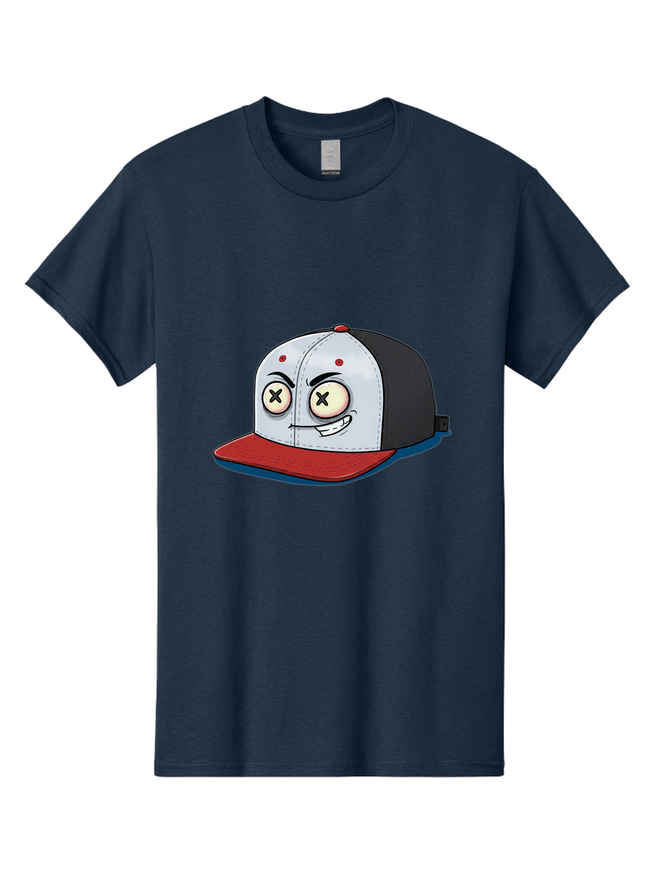 Black-White-Red-Cap Men'S Graphic Tee, 100% Cotton, Comfortable Casual Summer Wear, Machine Washable, Cartoon Hat, Dead Eyes, Black And White Cap, Red Brim, Smiling Face, Quirky Character, Funny Design, Kawaii Style, Anime Influence, Bac635