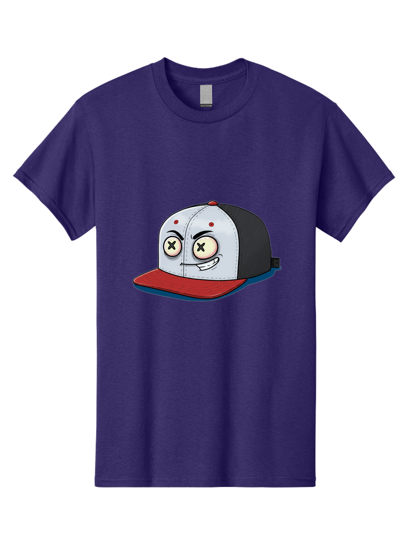 Black-White-Red-Cap Men'S Graphic Tee, 100% Cotton, Comfortable Casual Summer Wear, Machine Washable, Cartoon Hat, Dead Eyes, Black And White Cap, Red Brim, Smiling Face, Quirky Character, Funny Design, Kawaii Style, Anime Influence, Bac635