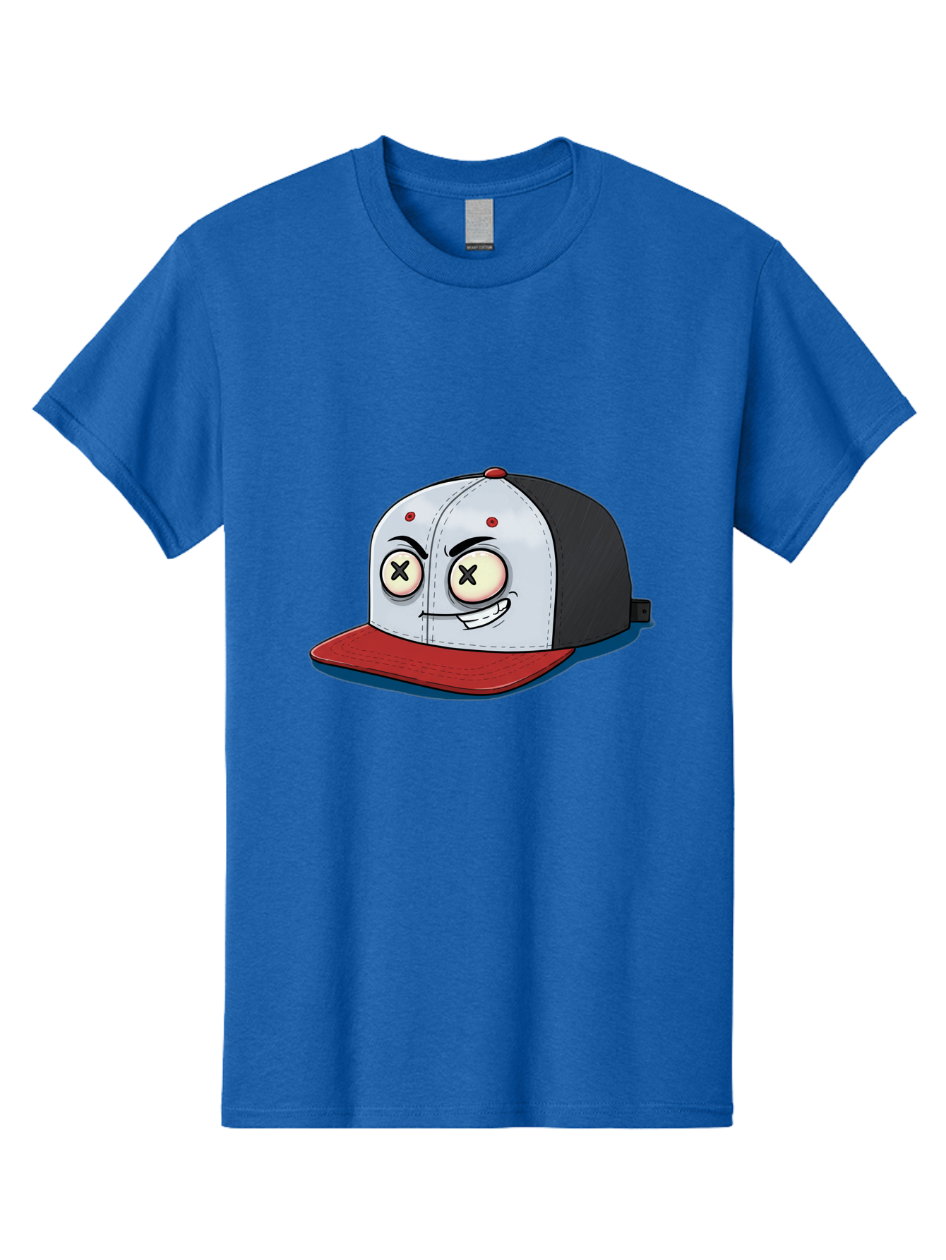 Black-White-Red-Cap Men'S Graphic Tee, 100% Cotton, Comfortable Casual Summer Wear, Machine Washable, Cartoon Hat, Dead Eyes, Black And White Cap, Red Brim, Smiling Face, Quirky Character, Funny Design, Kawaii Style, Anime Influence, Bac635
