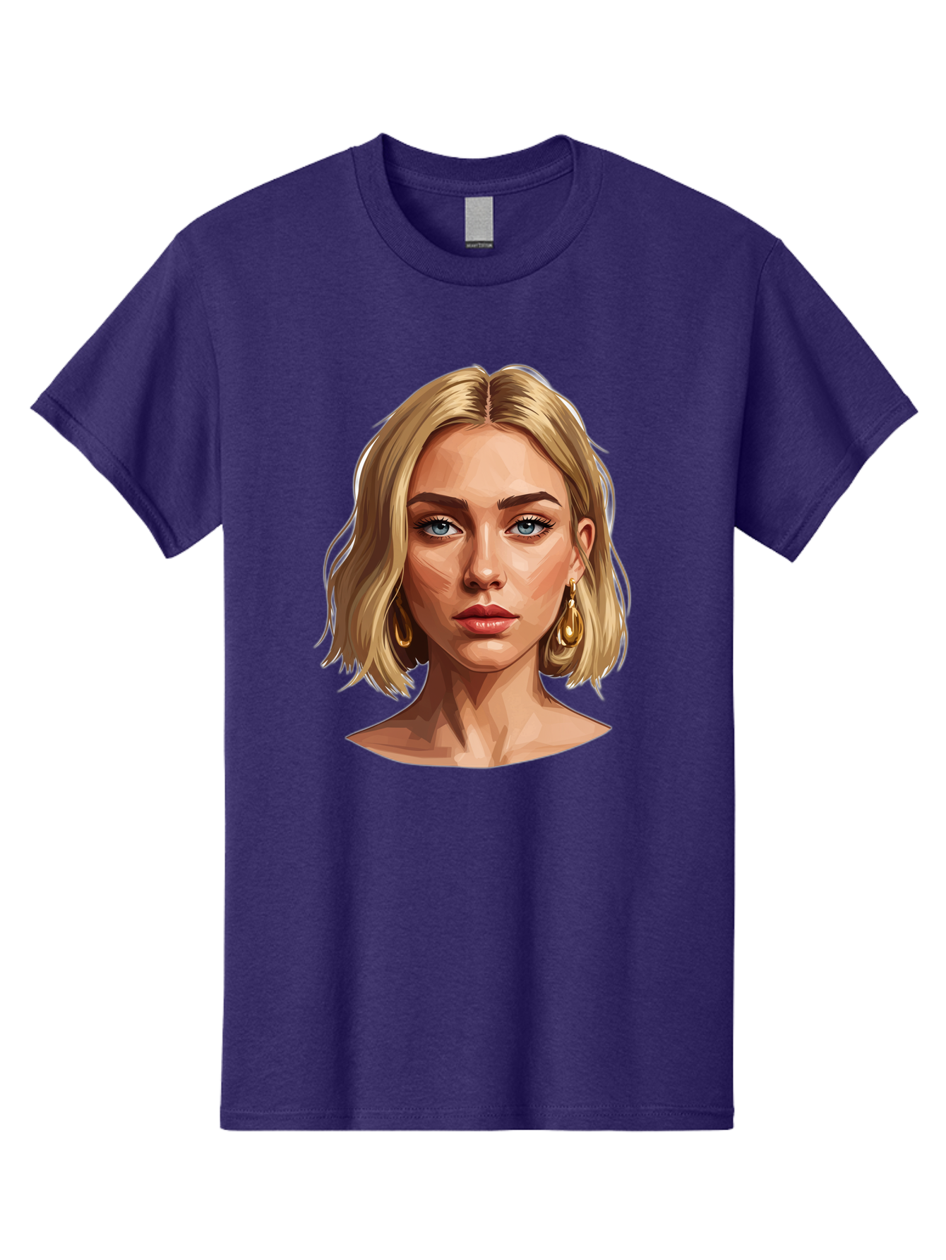 Blonde-Woman-Portrait-2 Men'S Graphic Tee, 100% Cotton, Comfortable Casual Summer Wear, Machine Washable, Blonde Woman, Blue Eyes, Gold Earrings, Digital Illustration, Portrait, Beauty, Fashion, Modern Style, Chic Look Bac639