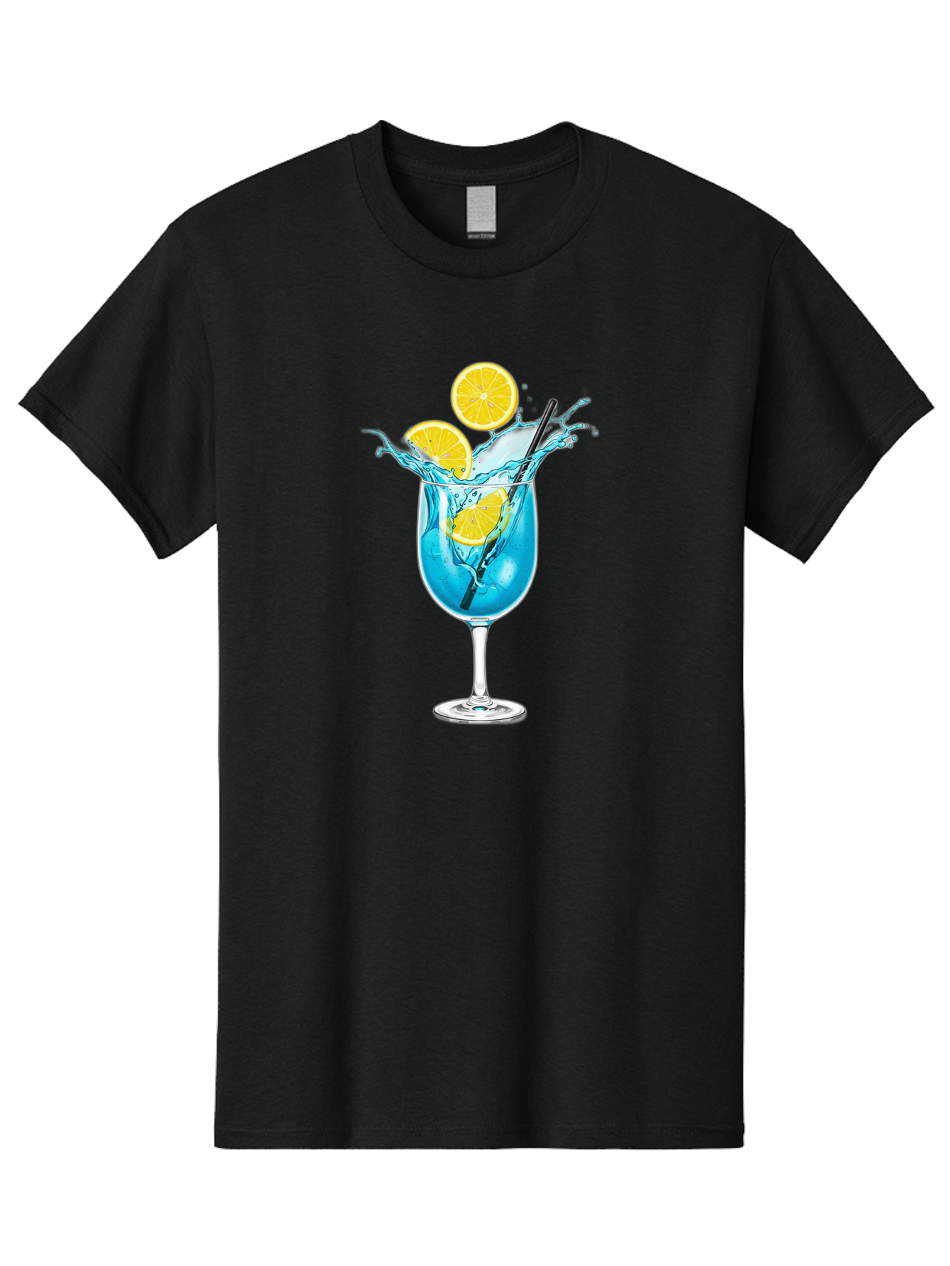 Blue-Cocktail Men'S Graphic Tee, 100% Cotton, Comfortable Casual Summer Wear, Machine Washable, Refreshing Cocktail, Blue Drink, Citrus Slices, Black Straw, Splashing Water, Summer Vibes, Cocktail Hour, Citrusy Flavors Bac641