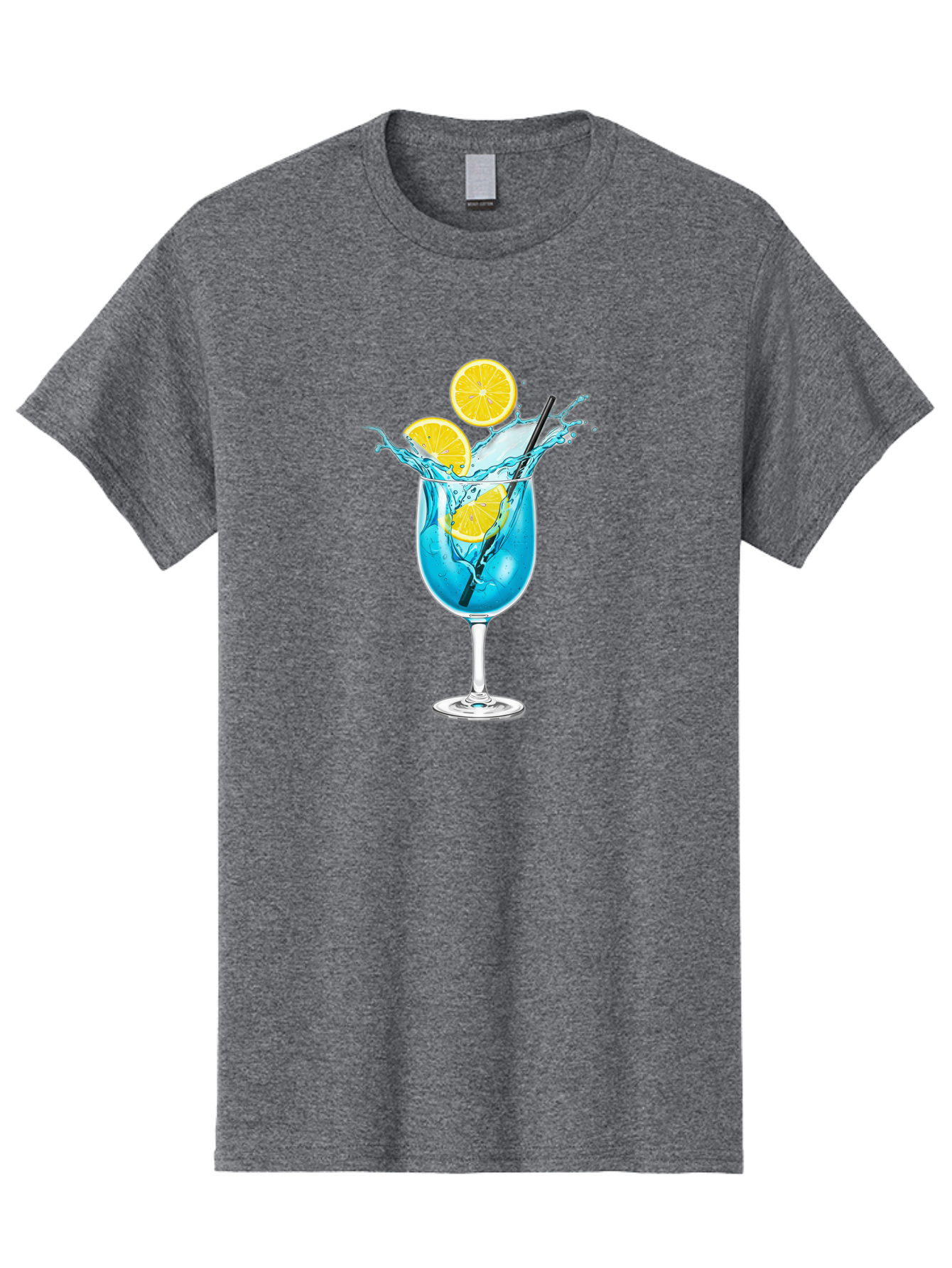 Blue-Cocktail Men'S Graphic Tee, 100% Cotton, Comfortable Casual Summer Wear, Machine Washable, Refreshing Cocktail, Blue Drink, Citrus Slices, Black Straw, Splashing Water, Summer Vibes, Cocktail Hour, Citrusy Flavors Bac641