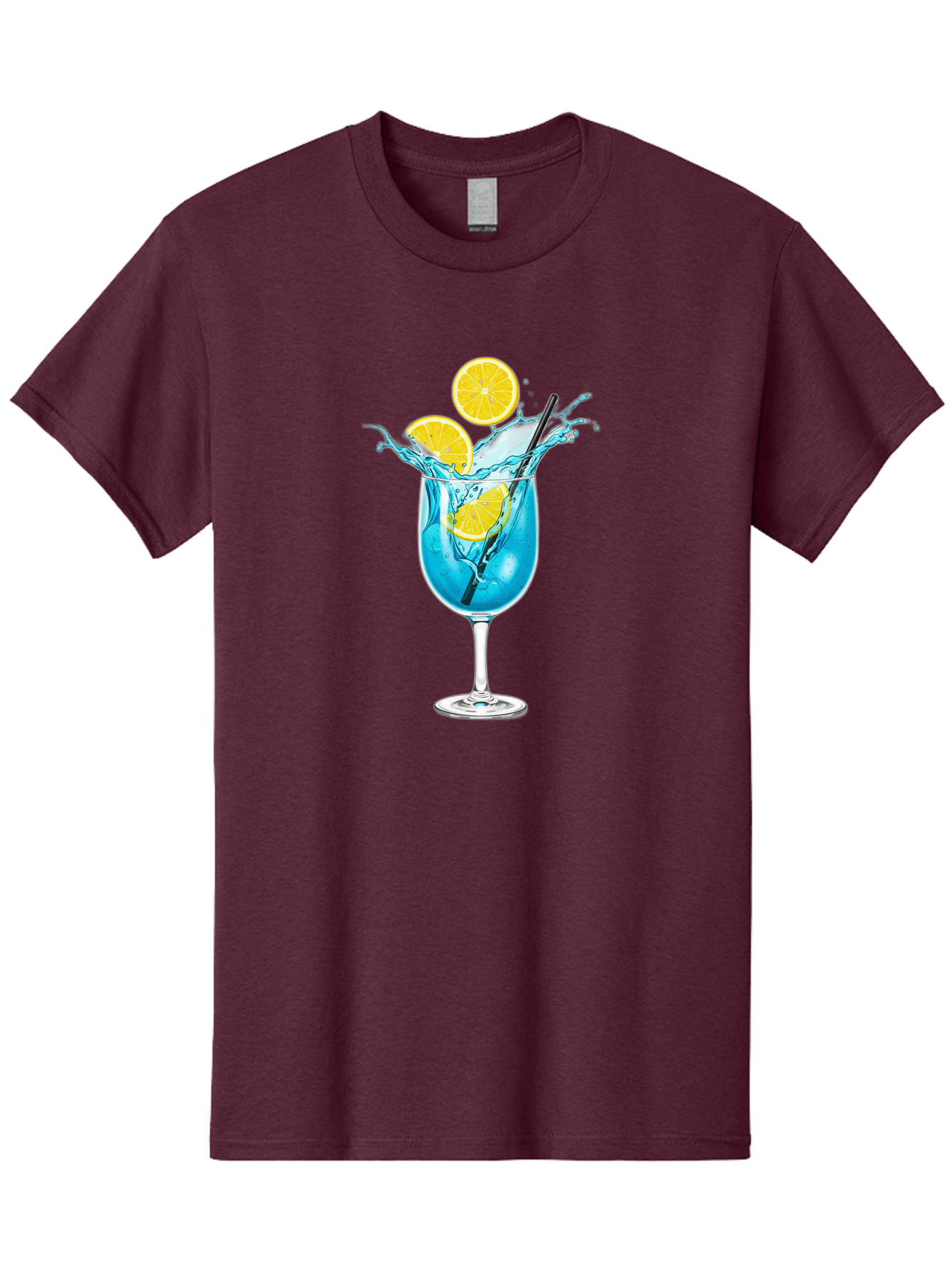 Blue-Cocktail Men'S Graphic Tee, 100% Cotton, Comfortable Casual Summer Wear, Machine Washable, Refreshing Cocktail, Blue Drink, Citrus Slices, Black Straw, Splashing Water, Summer Vibes, Cocktail Hour, Citrusy Flavors Bac641