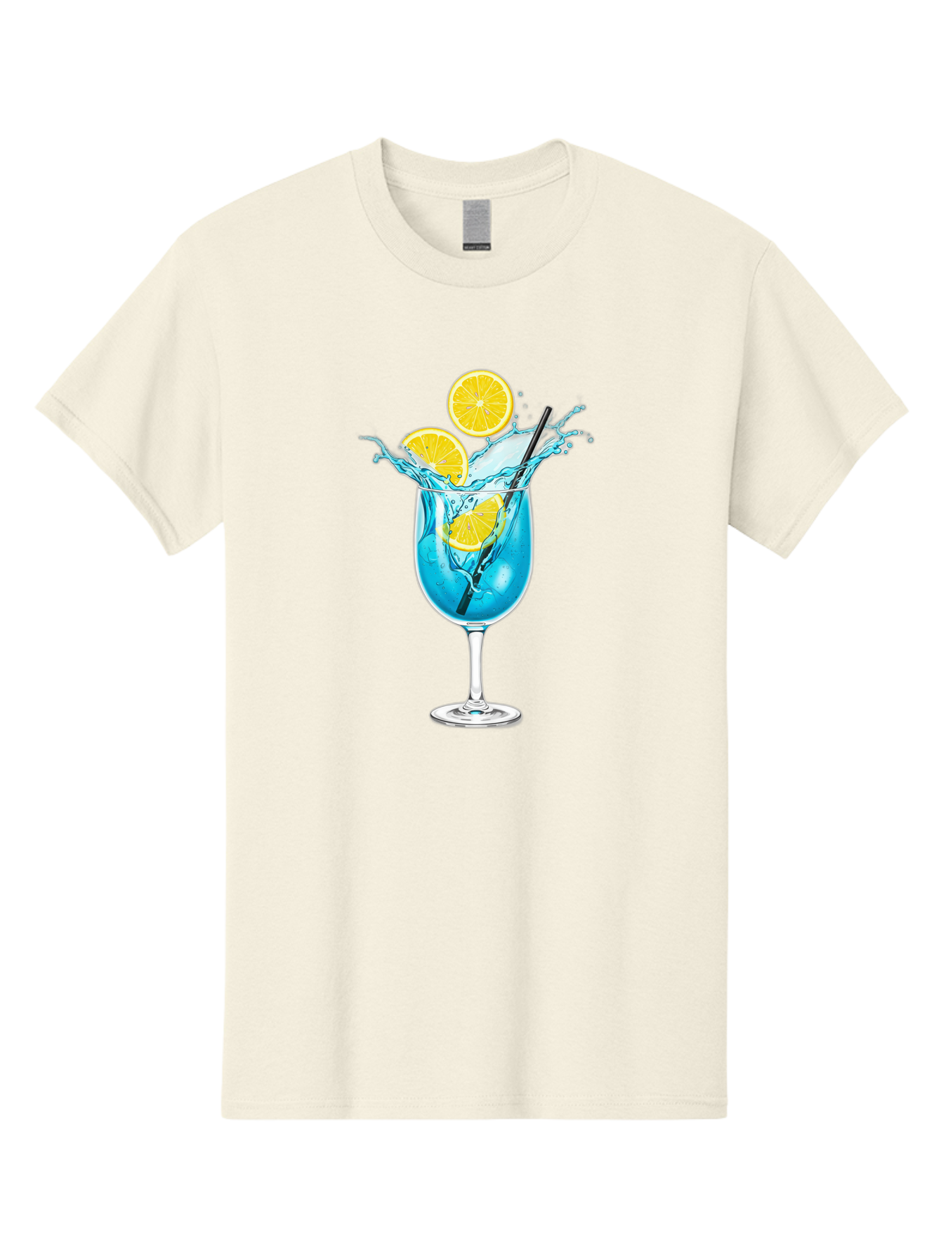 Blue-Cocktail Men'S Graphic Tee, 100% Cotton, Comfortable Casual Summer Wear, Machine Washable, Refreshing Cocktail, Blue Drink, Citrus Slices, Black Straw, Splashing Water, Summer Vibes, Cocktail Hour, Citrusy Flavors Bac641