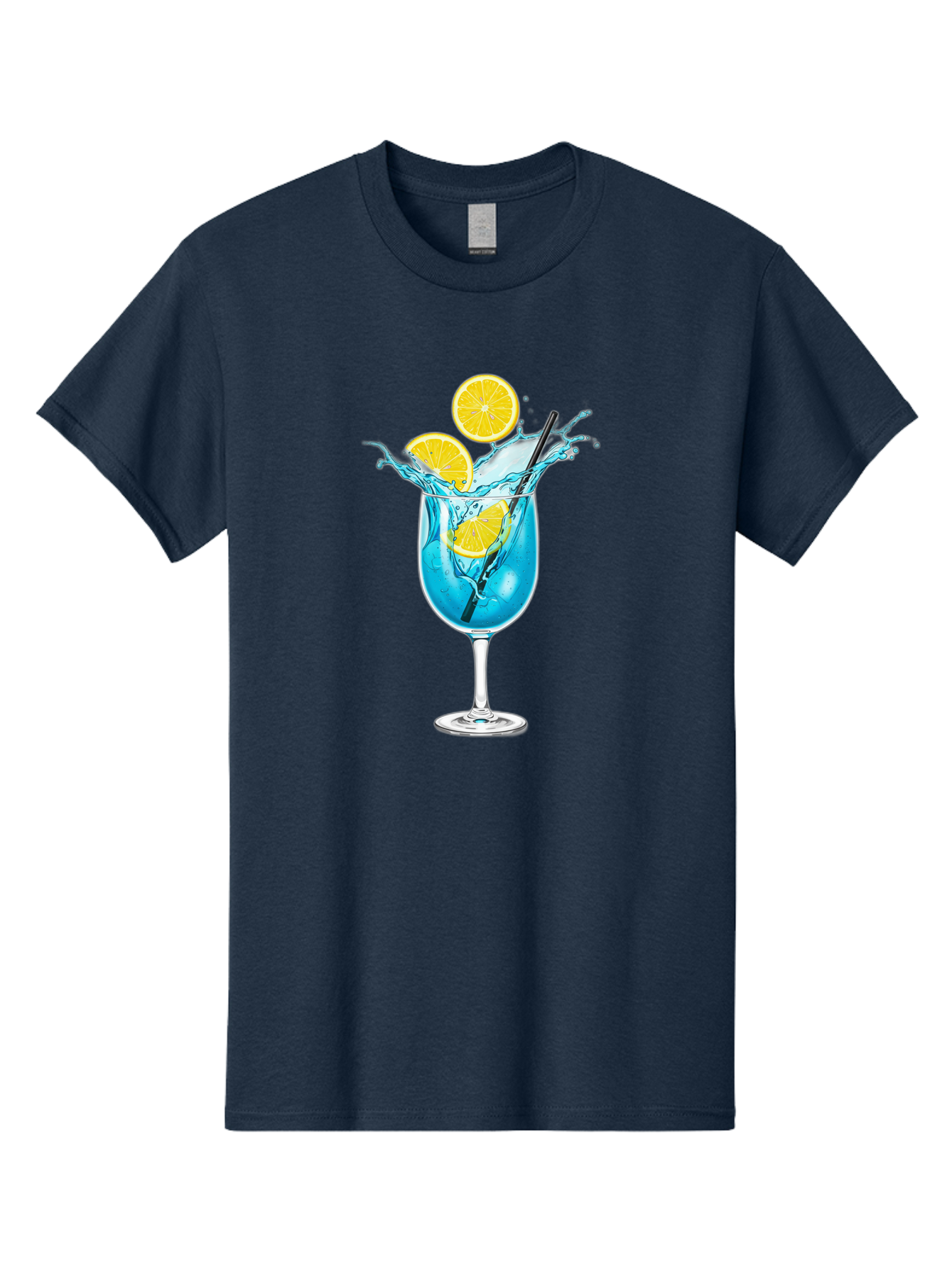 Blue-Cocktail Men'S Graphic Tee, 100% Cotton, Comfortable Casual Summer Wear, Machine Washable, Refreshing Cocktail, Blue Drink, Citrus Slices, Black Straw, Splashing Water, Summer Vibes, Cocktail Hour, Citrusy Flavors Bac641