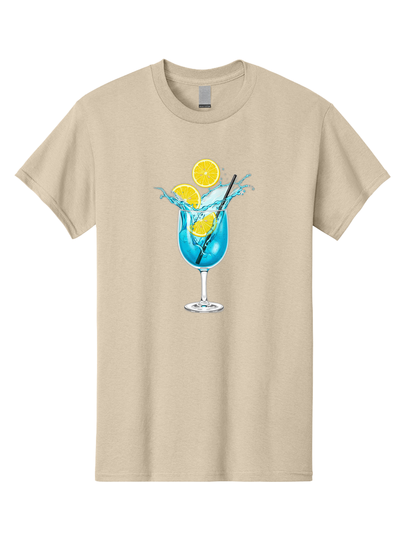 Blue-Cocktail Men'S Graphic Tee, 100% Cotton, Comfortable Casual Summer Wear, Machine Washable, Refreshing Cocktail, Blue Drink, Citrus Slices, Black Straw, Splashing Water, Summer Vibes, Cocktail Hour, Citrusy Flavors Bac641