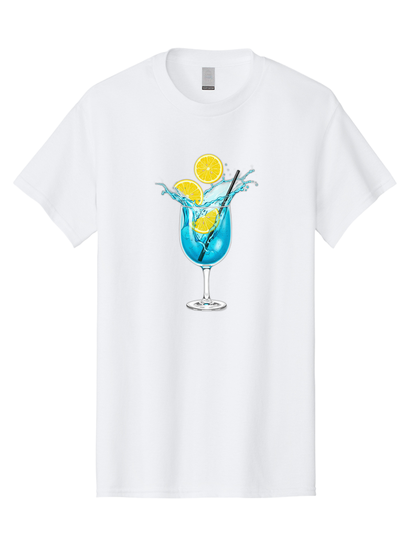 Blue-Cocktail Men'S Graphic Tee, 100% Cotton, Comfortable Casual Summer Wear, Machine Washable, Refreshing Cocktail, Blue Drink, Citrus Slices, Black Straw, Splashing Water, Summer Vibes, Cocktail Hour, Citrusy Flavors Bac641