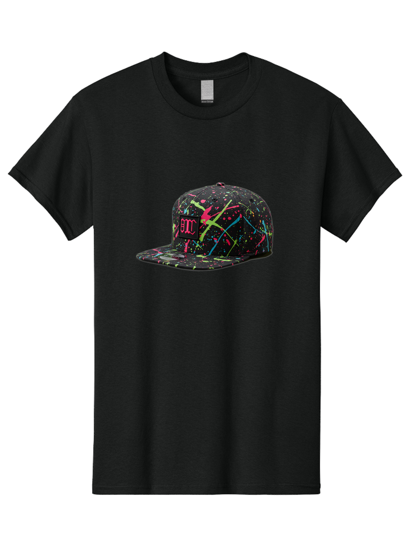 Bmc-Paint-Splatter-Baseball-Cap Men'S Graphic Tee, 100% Cotton, Comfortable Casual Summer Wear, Machine Washable, Splatter Cap, Streetwear Fashion, Bold Design, Neon Colors, Trendy Hat, Emc Logo, Vibrant Splatters, Urban Style, Edgy Caps Bac642
