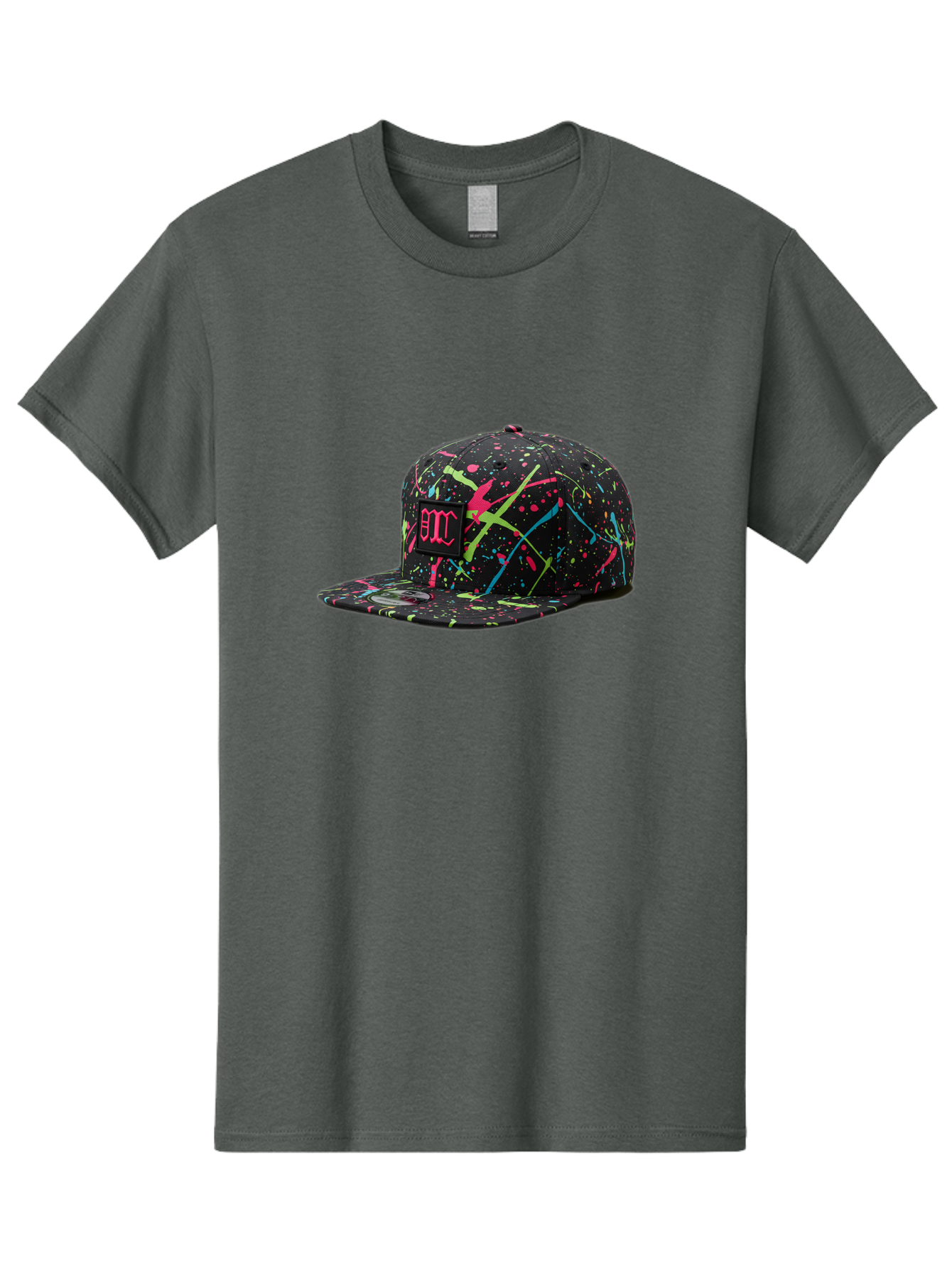 Bmc-Paint-Splatter-Baseball-Cap Men'S Graphic Tee, 100% Cotton, Comfortable Casual Summer Wear, Machine Washable, Splatter Cap, Streetwear Fashion, Bold Design, Neon Colors, Trendy Hat, Emc Logo, Vibrant Splatters, Urban Style, Edgy Caps Bac642