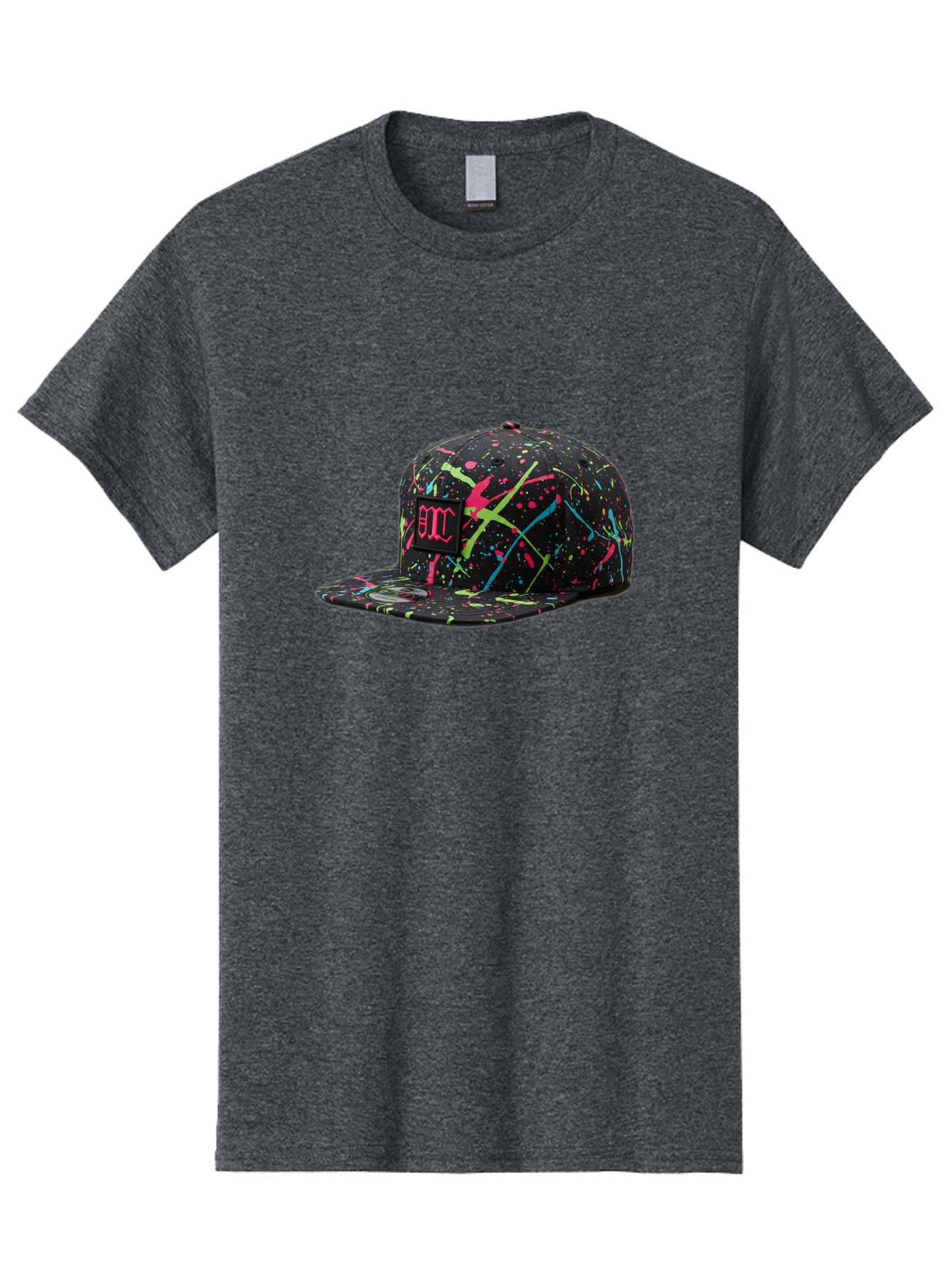 Bmc-Paint-Splatter-Baseball-Cap Men'S Graphic Tee, 100% Cotton, Comfortable Casual Summer Wear, Machine Washable, Splatter Cap, Streetwear Fashion, Bold Design, Neon Colors, Trendy Hat, Emc Logo, Vibrant Splatters, Urban Style, Edgy Caps Bac642