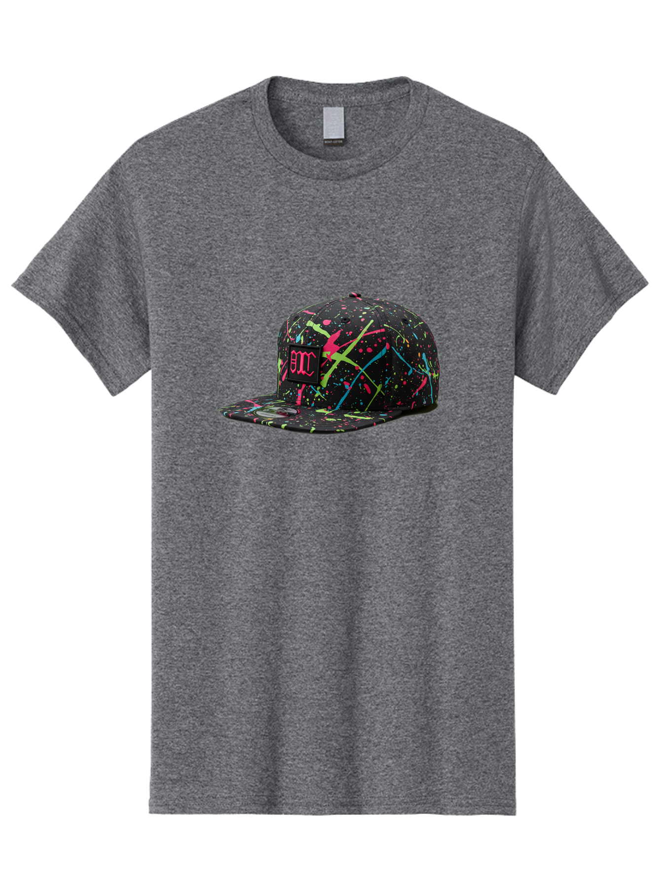 Bmc-Paint-Splatter-Baseball-Cap Men'S Graphic Tee, 100% Cotton, Comfortable Casual Summer Wear, Machine Washable, Splatter Cap, Streetwear Fashion, Bold Design, Neon Colors, Trendy Hat, Emc Logo, Vibrant Splatters, Urban Style, Edgy Caps Bac642