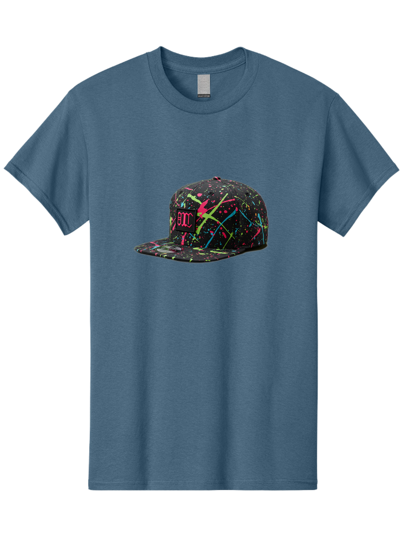 Bmc-Paint-Splatter-Baseball-Cap Men'S Graphic Tee, 100% Cotton, Comfortable Casual Summer Wear, Machine Washable, Splatter Cap, Streetwear Fashion, Bold Design, Neon Colors, Trendy Hat, Emc Logo, Vibrant Splatters, Urban Style, Edgy Caps Bac642