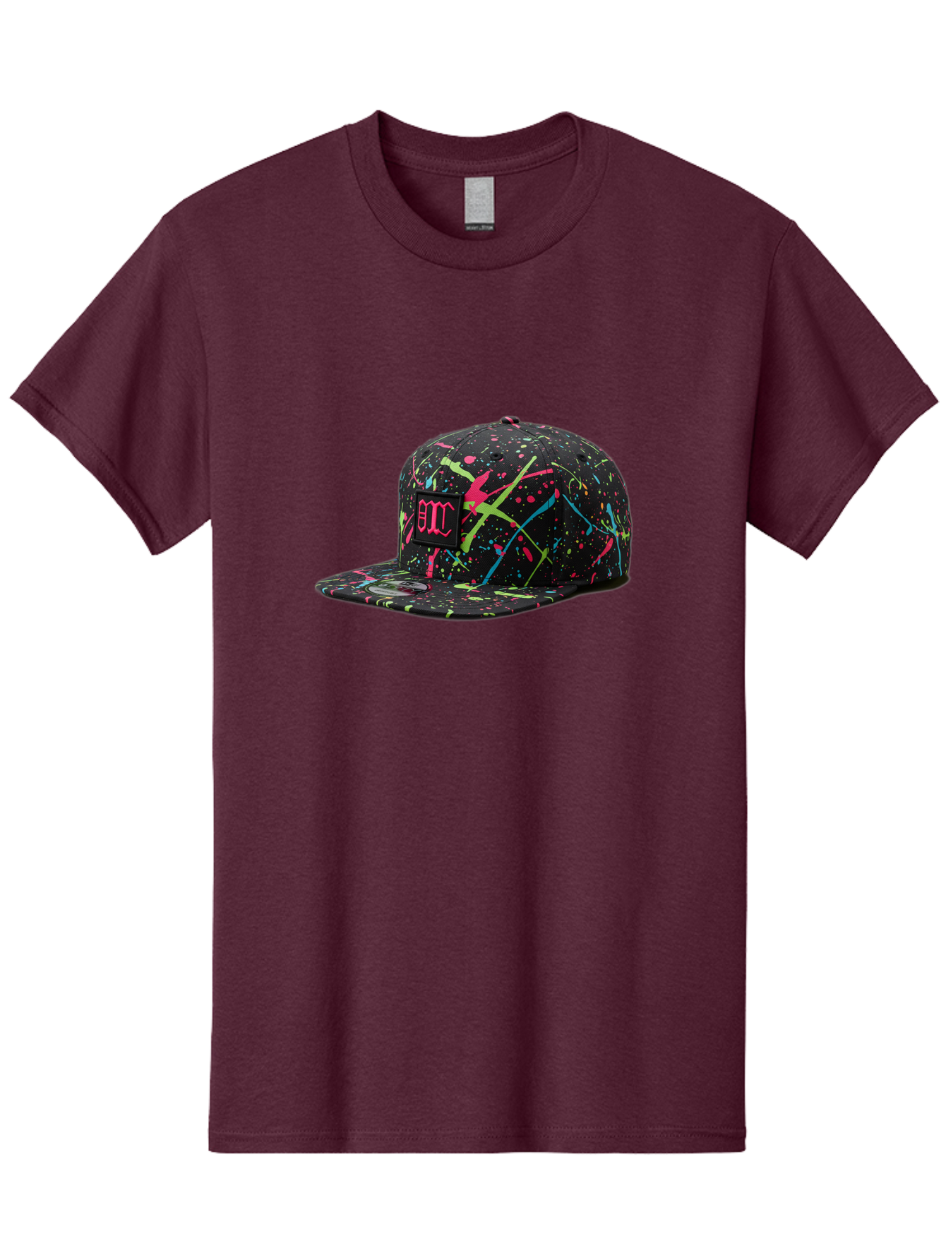 Bmc-Paint-Splatter-Baseball-Cap Men'S Graphic Tee, 100% Cotton, Comfortable Casual Summer Wear, Machine Washable, Splatter Cap, Streetwear Fashion, Bold Design, Neon Colors, Trendy Hat, Emc Logo, Vibrant Splatters, Urban Style, Edgy Caps Bac642