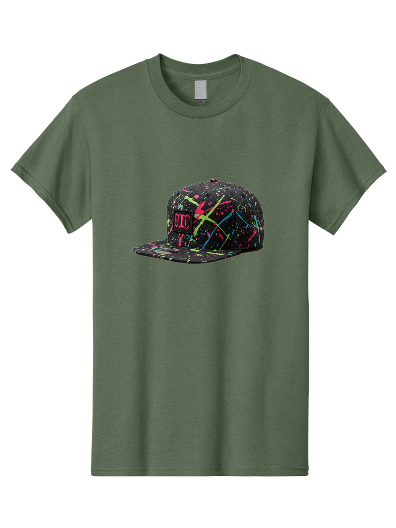 Bmc-Paint-Splatter-Baseball-Cap Men'S Graphic Tee, 100% Cotton, Comfortable Casual Summer Wear, Machine Washable, Splatter Cap, Streetwear Fashion, Bold Design, Neon Colors, Trendy Hat, Emc Logo, Vibrant Splatters, Urban Style, Edgy Caps Bac642