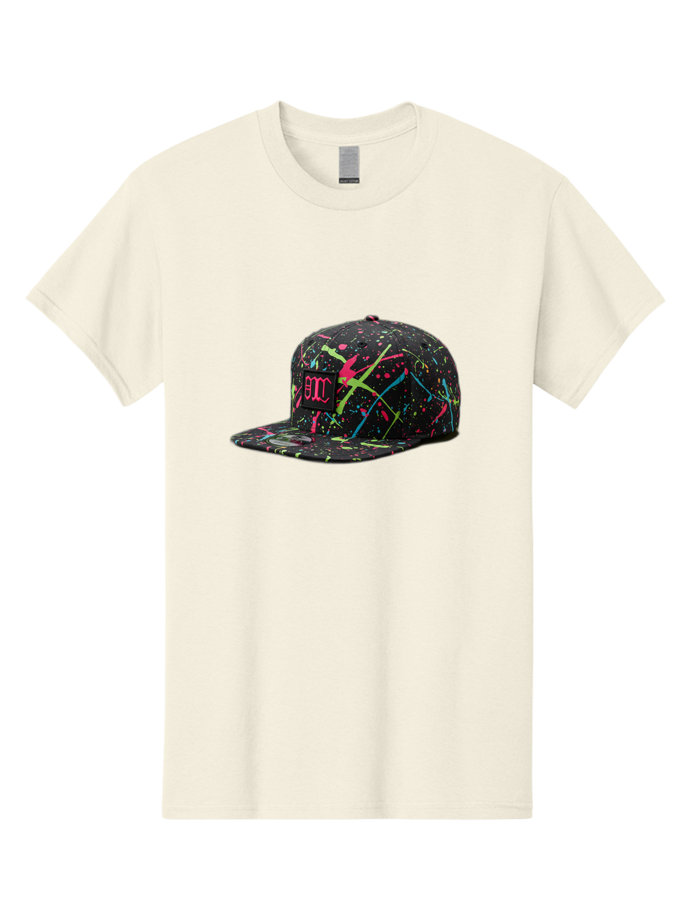 Bmc-Paint-Splatter-Baseball-Cap Men'S Graphic Tee, 100% Cotton, Comfortable Casual Summer Wear, Machine Washable, Splatter Cap, Streetwear Fashion, Bold Design, Neon Colors, Trendy Hat, Emc Logo, Vibrant Splatters, Urban Style, Edgy Caps Bac642