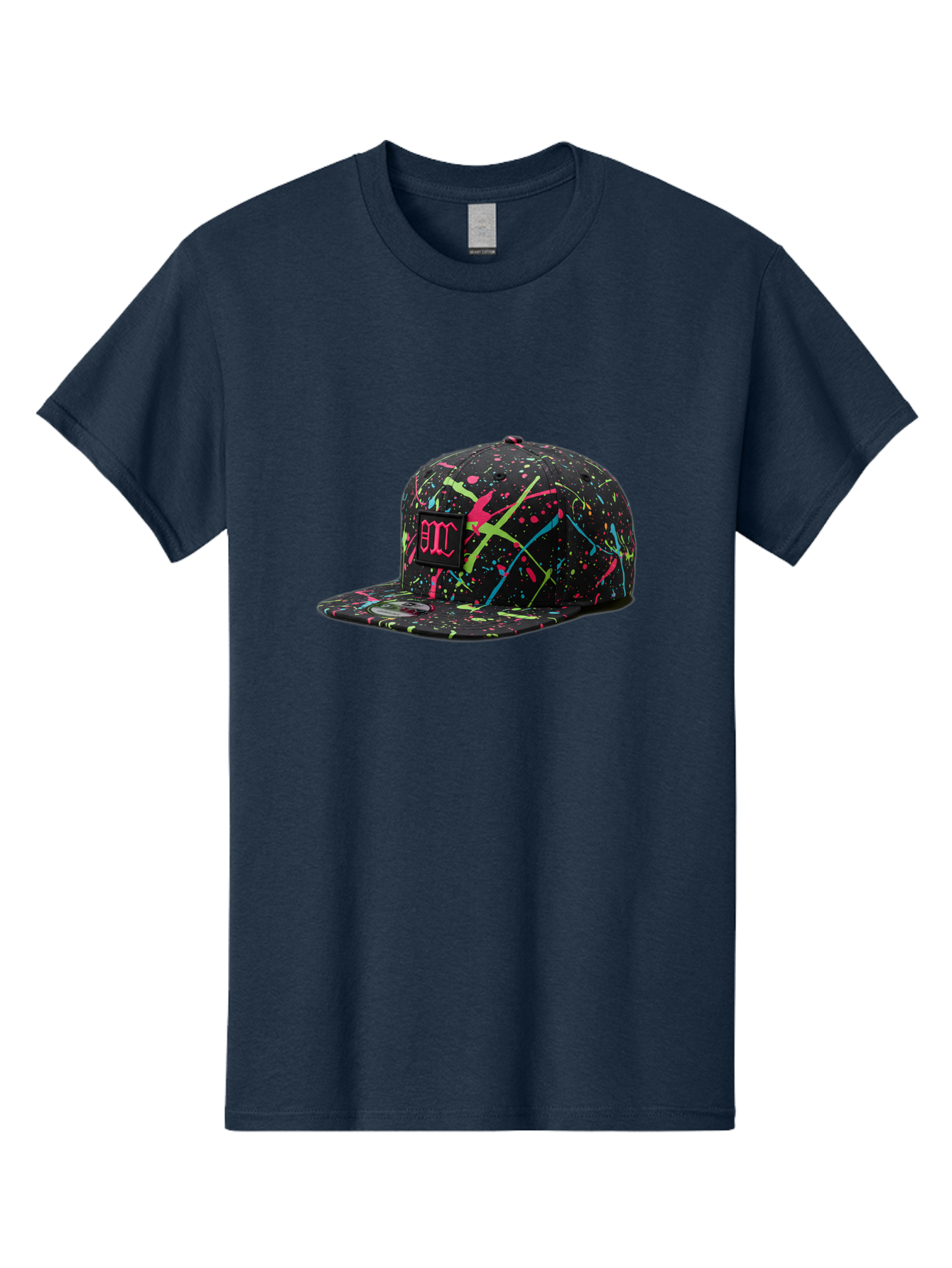 Bmc-Paint-Splatter-Baseball-Cap Men'S Graphic Tee, 100% Cotton, Comfortable Casual Summer Wear, Machine Washable, Splatter Cap, Streetwear Fashion, Bold Design, Neon Colors, Trendy Hat, Emc Logo, Vibrant Splatters, Urban Style, Edgy Caps Bac642