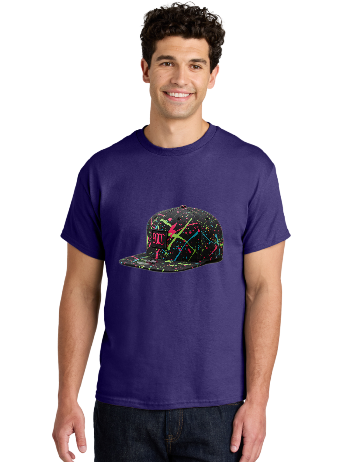 Bmc-Paint-Splatter-Baseball-Cap Men'S Graphic Tee, 100% Cotton, Comfortable Casual Summer Wear, Machine Washable, Splatter Cap, Streetwear Fashion, Bold Design, Neon Colors, Trendy Hat, Emc Logo, Vibrant Splatters, Urban Style, Edgy Caps Bac642