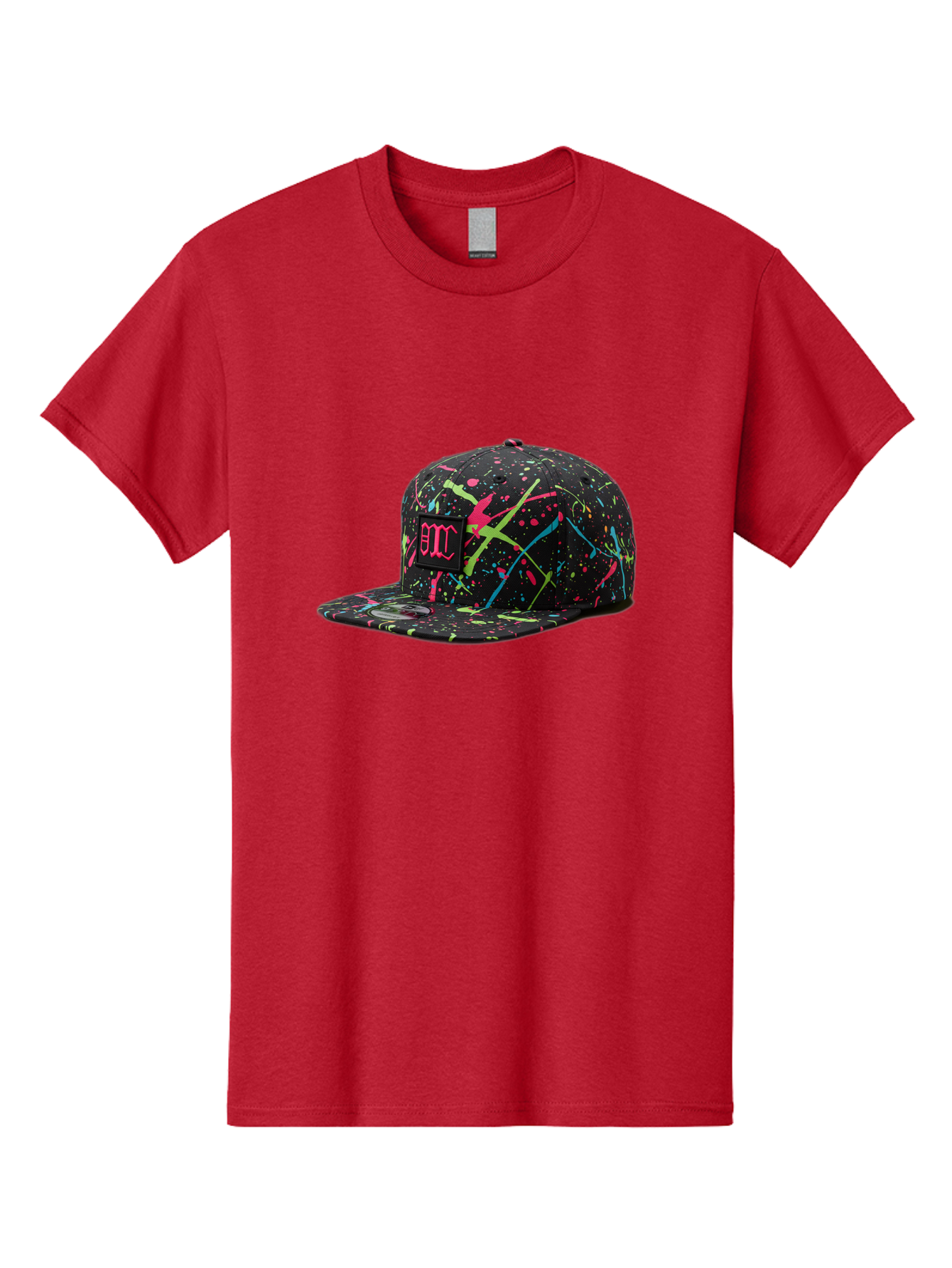 Bmc-Paint-Splatter-Baseball-Cap Men'S Graphic Tee, 100% Cotton, Comfortable Casual Summer Wear, Machine Washable, Splatter Cap, Streetwear Fashion, Bold Design, Neon Colors, Trendy Hat, Emc Logo, Vibrant Splatters, Urban Style, Edgy Caps Bac642