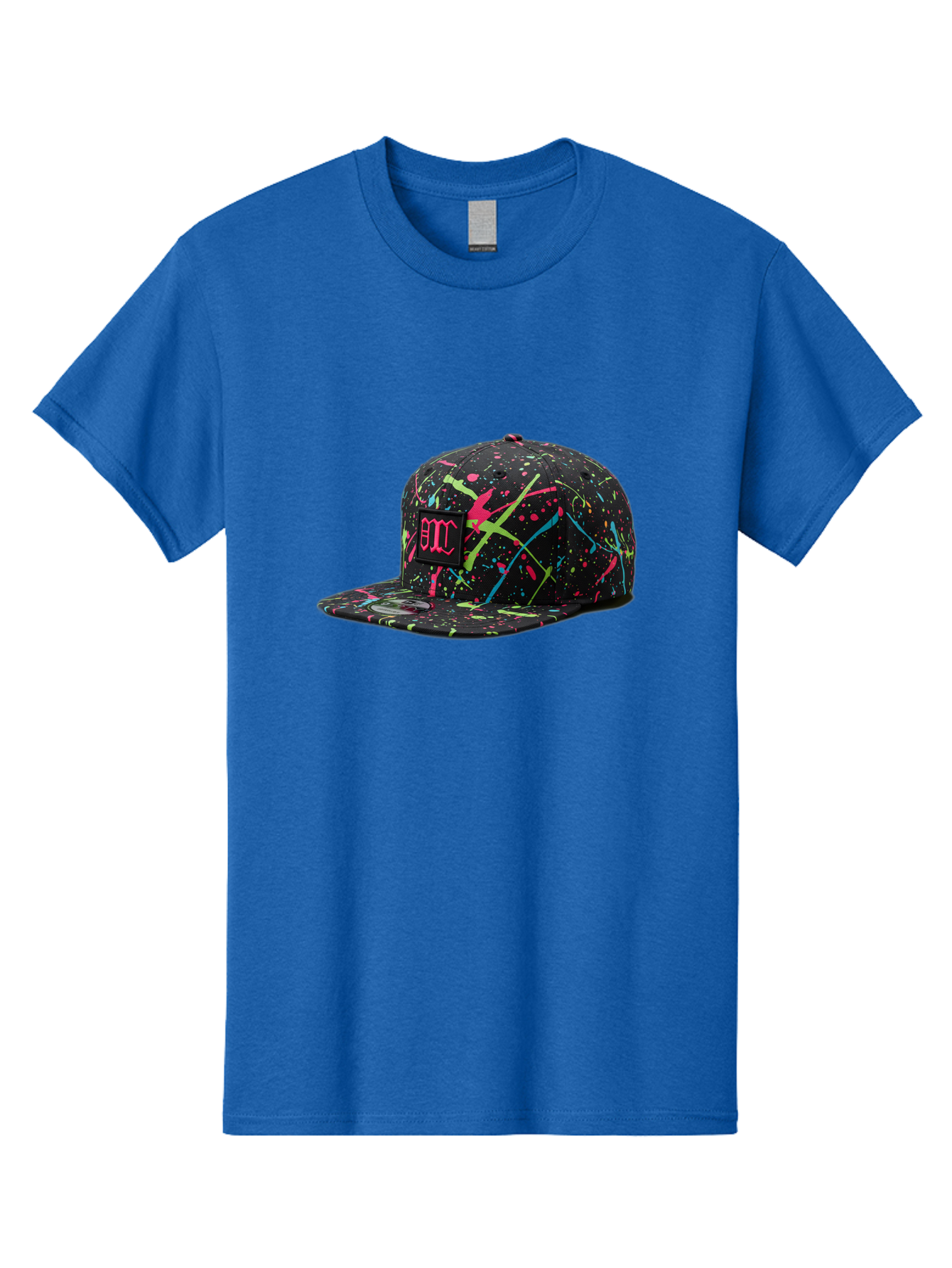 Bmc-Paint-Splatter-Baseball-Cap Men'S Graphic Tee, 100% Cotton, Comfortable Casual Summer Wear, Machine Washable, Splatter Cap, Streetwear Fashion, Bold Design, Neon Colors, Trendy Hat, Emc Logo, Vibrant Splatters, Urban Style, Edgy Caps Bac642