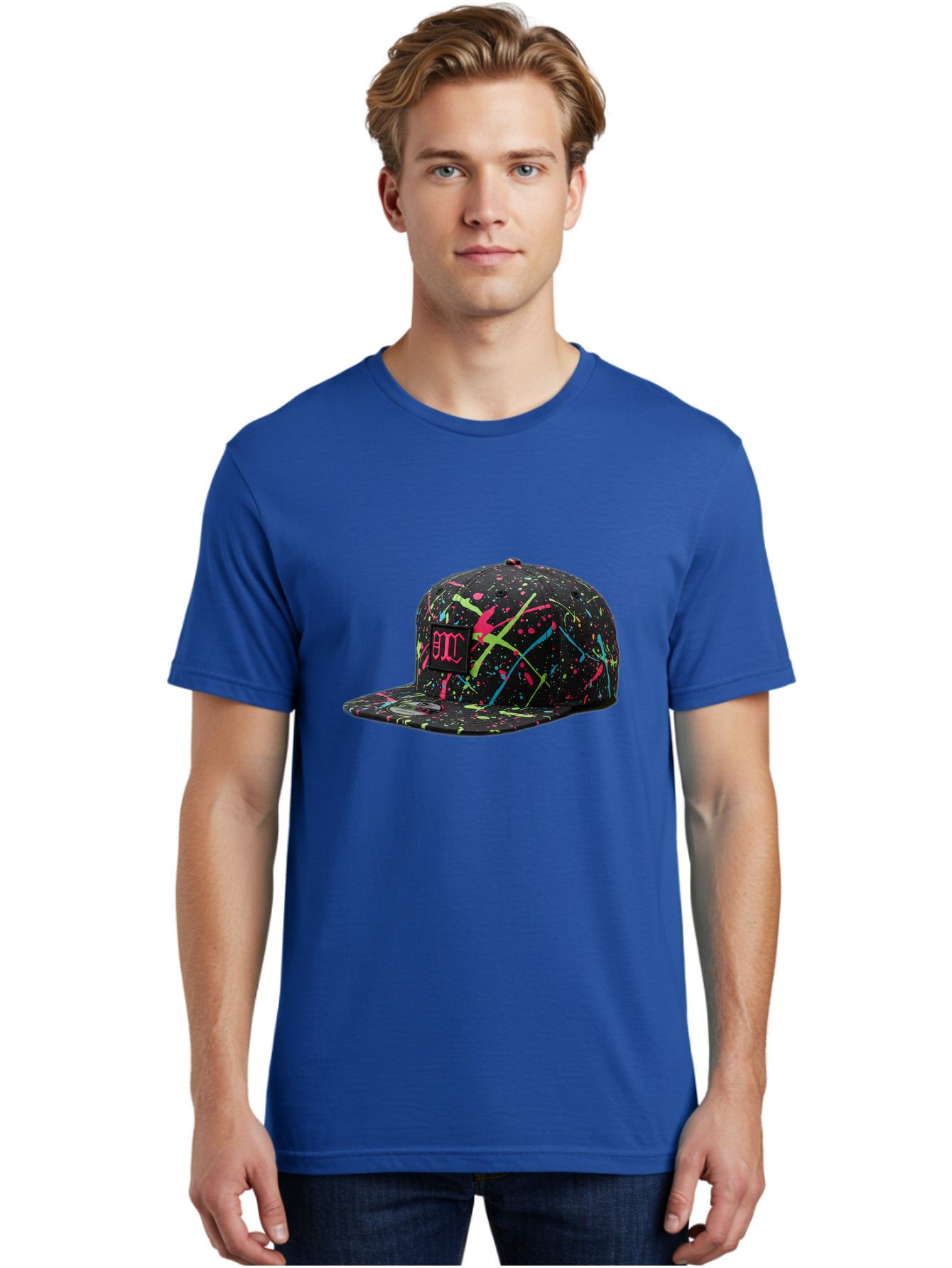 Bmc-Paint-Splatter-Baseball-Cap Men'S Graphic Tee, 100% Cotton, Comfortable Casual Summer Wear, Machine Washable, Splatter Cap, Streetwear Fashion, Bold Design, Neon Colors, Trendy Hat, Emc Logo, Vibrant Splatters, Urban Style, Edgy Caps Bac642