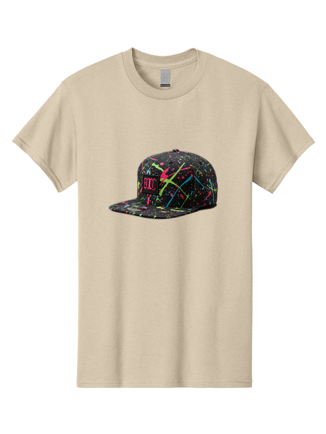 Bmc-Paint-Splatter-Baseball-Cap Men'S Graphic Tee, 100% Cotton, Comfortable Casual Summer Wear, Machine Washable, Splatter Cap, Streetwear Fashion, Bold Design, Neon Colors, Trendy Hat, Emc Logo, Vibrant Splatters, Urban Style, Edgy Caps Bac642