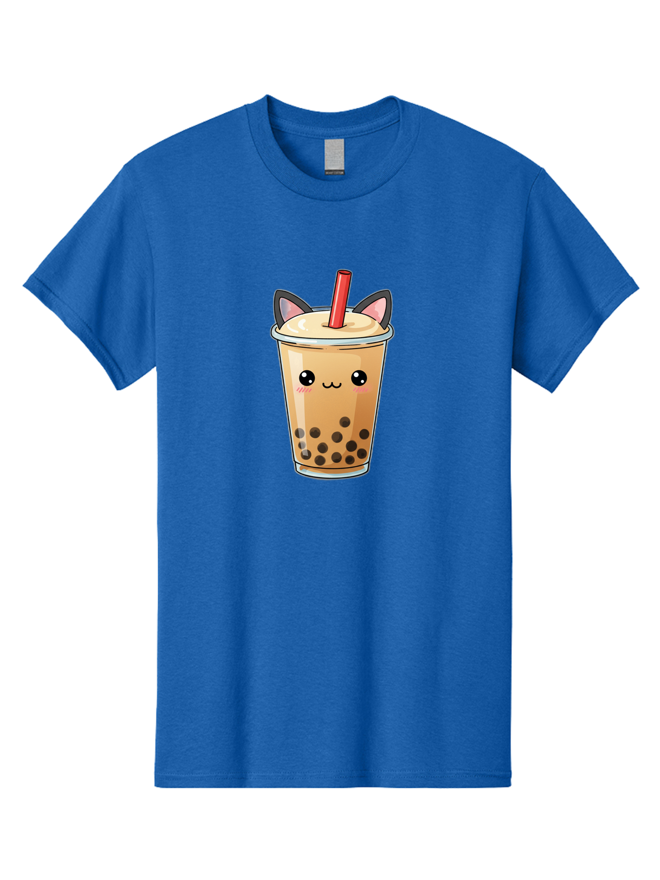 Boba-Cat Men'S Graphic Tee, 100% Cotton, Comfortable Casual Summer Wear, Machine Washable, Boba Tea, Milk Tea, Bubble Tea, Kawaii Culture, Cute Drink, Cartoon Character, Red Straw, Black Boba, Adorable Face, Anime Style, Tea Lover, Bac643