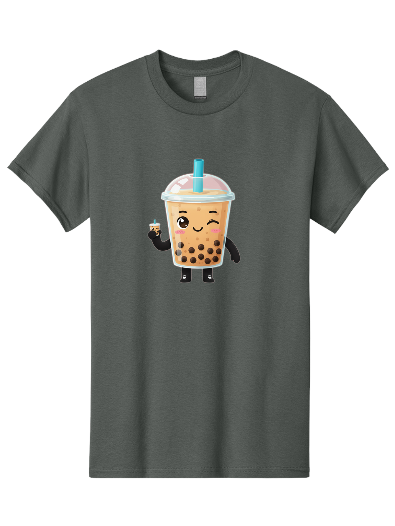 Boba-Character Men'S Graphic Tee, 100% Cotton, Comfortable Casual Summer Wear, Machine Washable, Boba Tea, Bubble Tea, Cute Character, Smiling Cup, Black Boba, Tea Drink, Beverage Character, Happy Face, Cartoon Style, Tea Lover Bac644