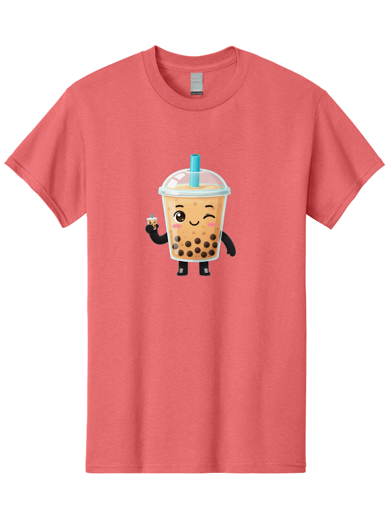 Boba-Character Men'S Graphic Tee, 100% Cotton, Comfortable Casual Summer Wear, Machine Washable, Boba Tea, Bubble Tea, Cute Character, Smiling Cup, Black Boba, Tea Drink, Beverage Character, Happy Face, Cartoon Style, Tea Lover Bac644