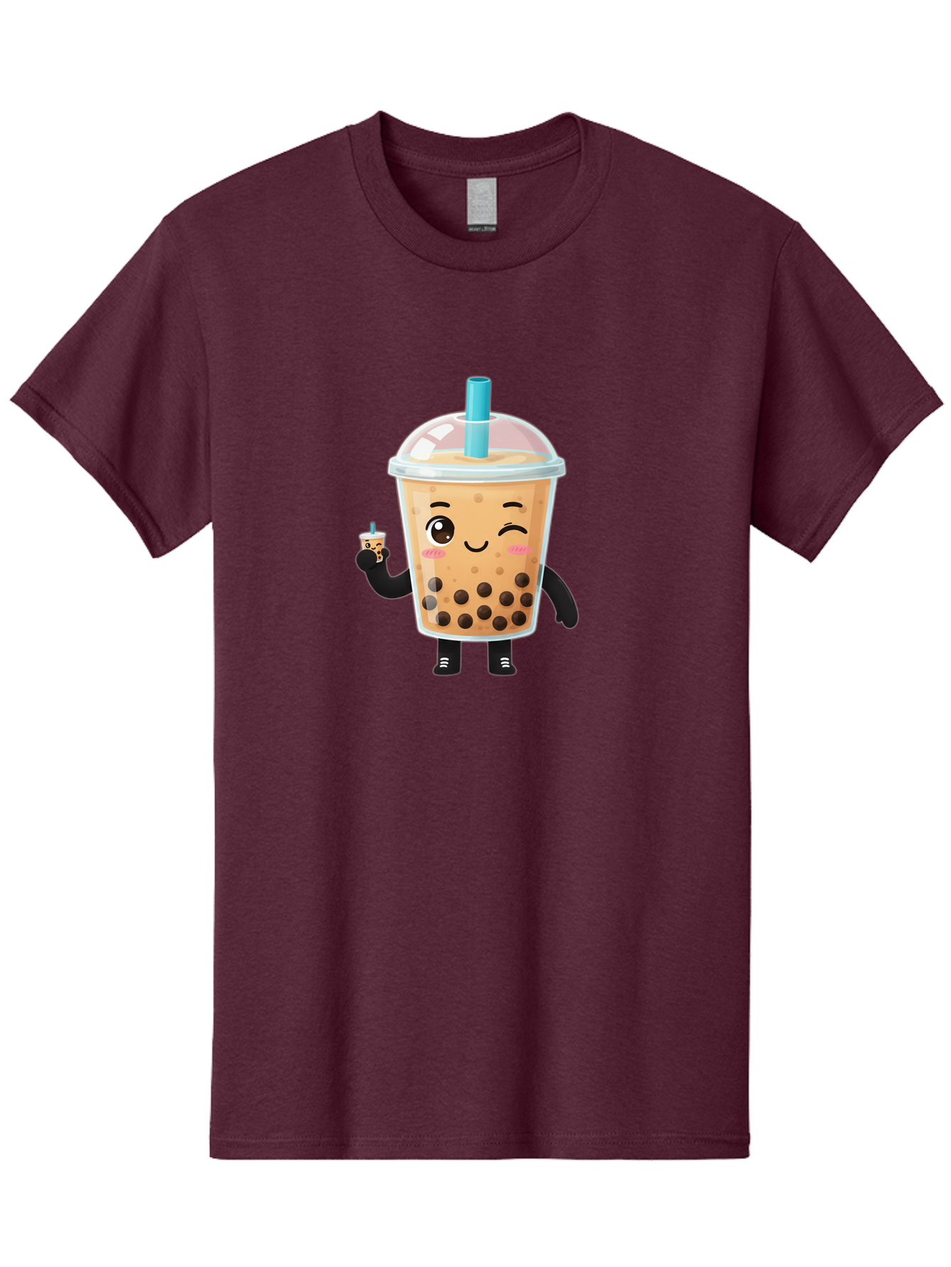Boba-Character Men'S Graphic Tee, 100% Cotton, Comfortable Casual Summer Wear, Machine Washable, Boba Tea, Bubble Tea, Cute Character, Smiling Cup, Black Boba, Tea Drink, Beverage Character, Happy Face, Cartoon Style, Tea Lover Bac644