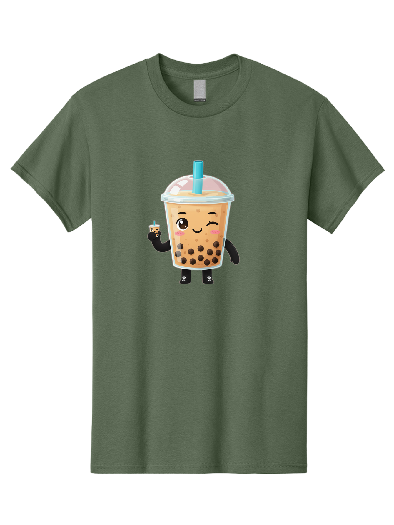 Boba-Character Men'S Graphic Tee, 100% Cotton, Comfortable Casual Summer Wear, Machine Washable, Boba Tea, Bubble Tea, Cute Character, Smiling Cup, Black Boba, Tea Drink, Beverage Character, Happy Face, Cartoon Style, Tea Lover Bac644