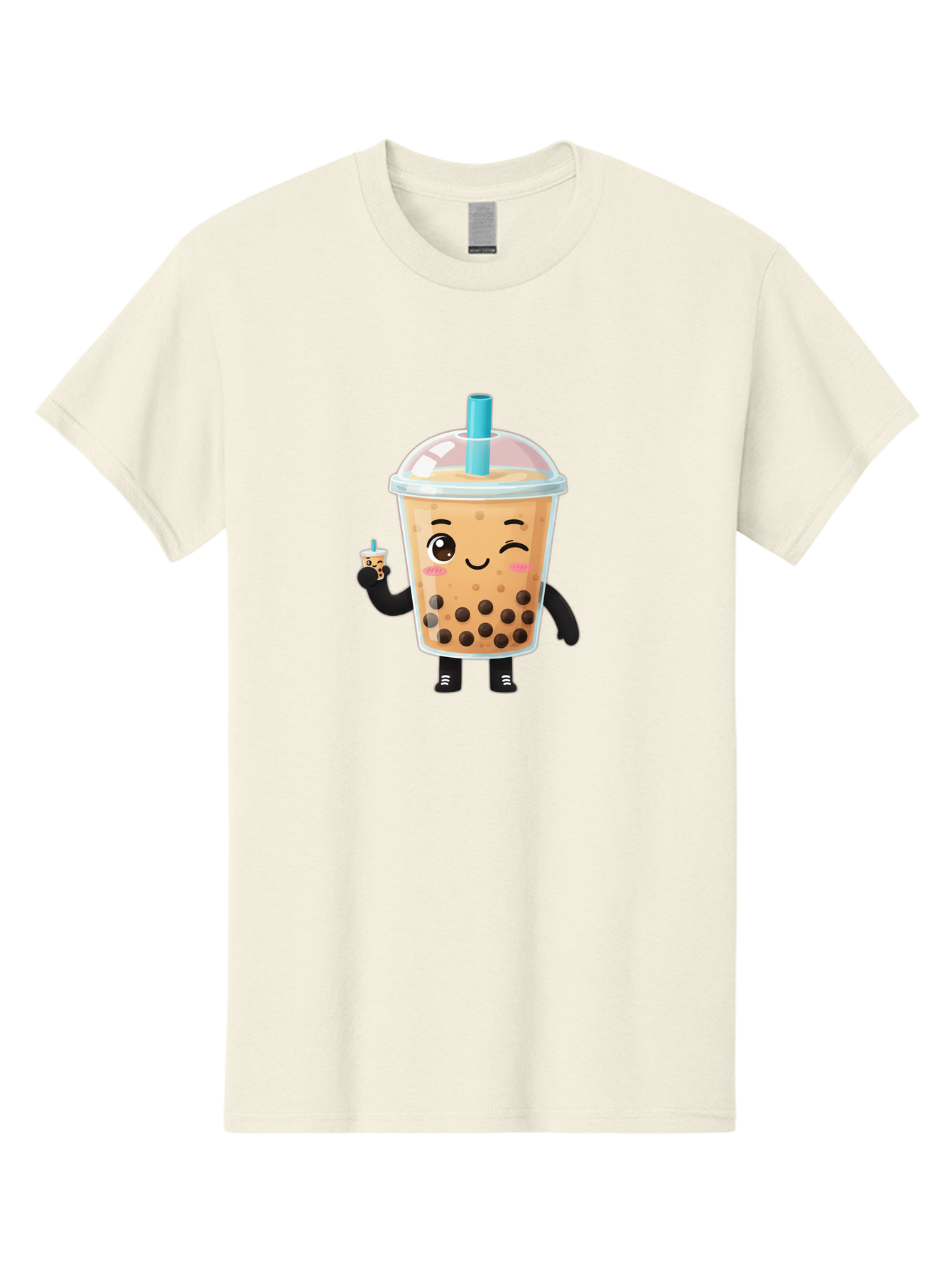 Boba-Character Men'S Graphic Tee, 100% Cotton, Comfortable Casual Summer Wear, Machine Washable, Boba Tea, Bubble Tea, Cute Character, Smiling Cup, Black Boba, Tea Drink, Beverage Character, Happy Face, Cartoon Style, Tea Lover Bac644